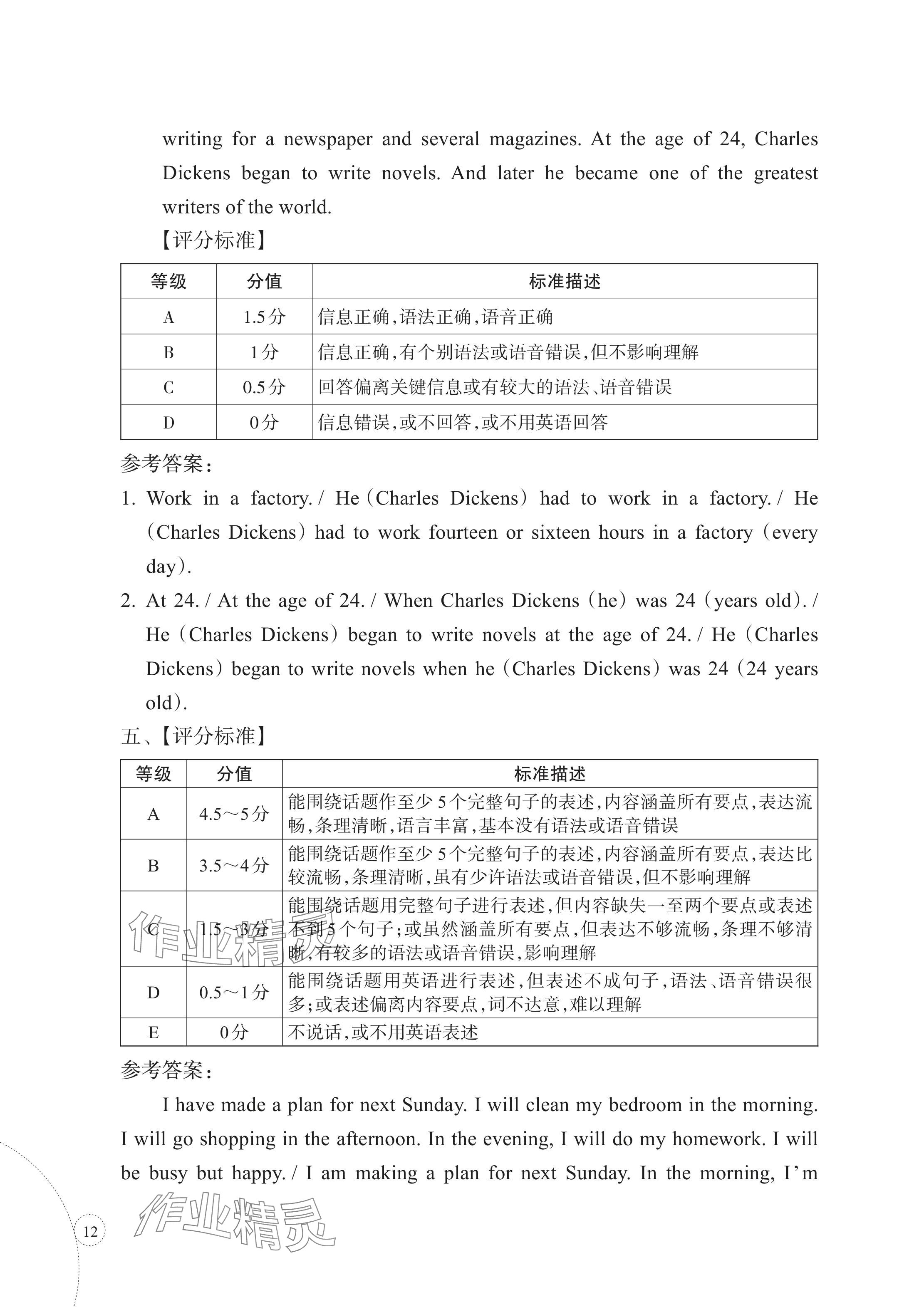 2024年單元學習指導與練習復習資源中考英語 參考答案第12頁