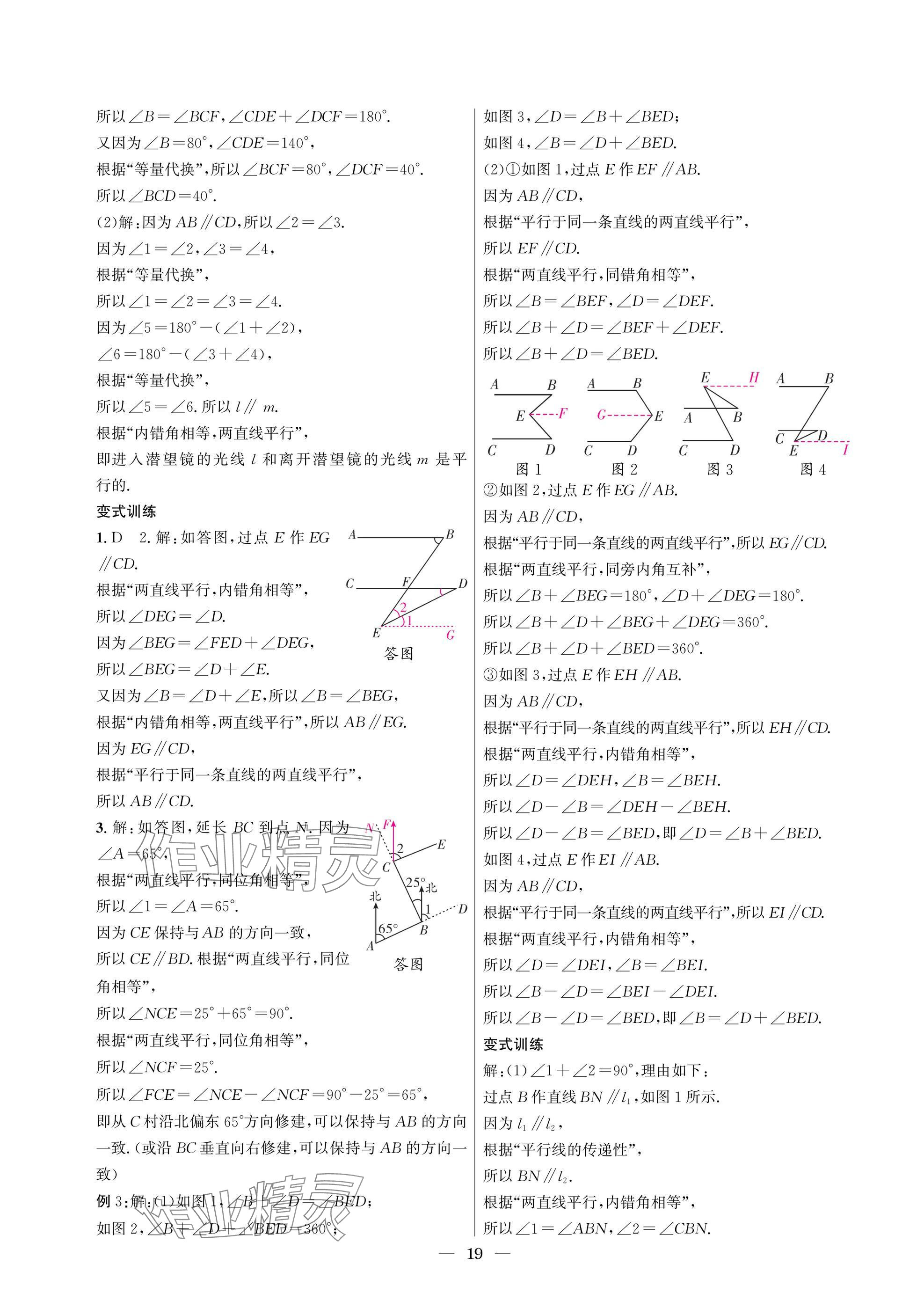 2025年中輔一號課內達標同步學案七年級數學下冊北師大版 參考答案第19頁