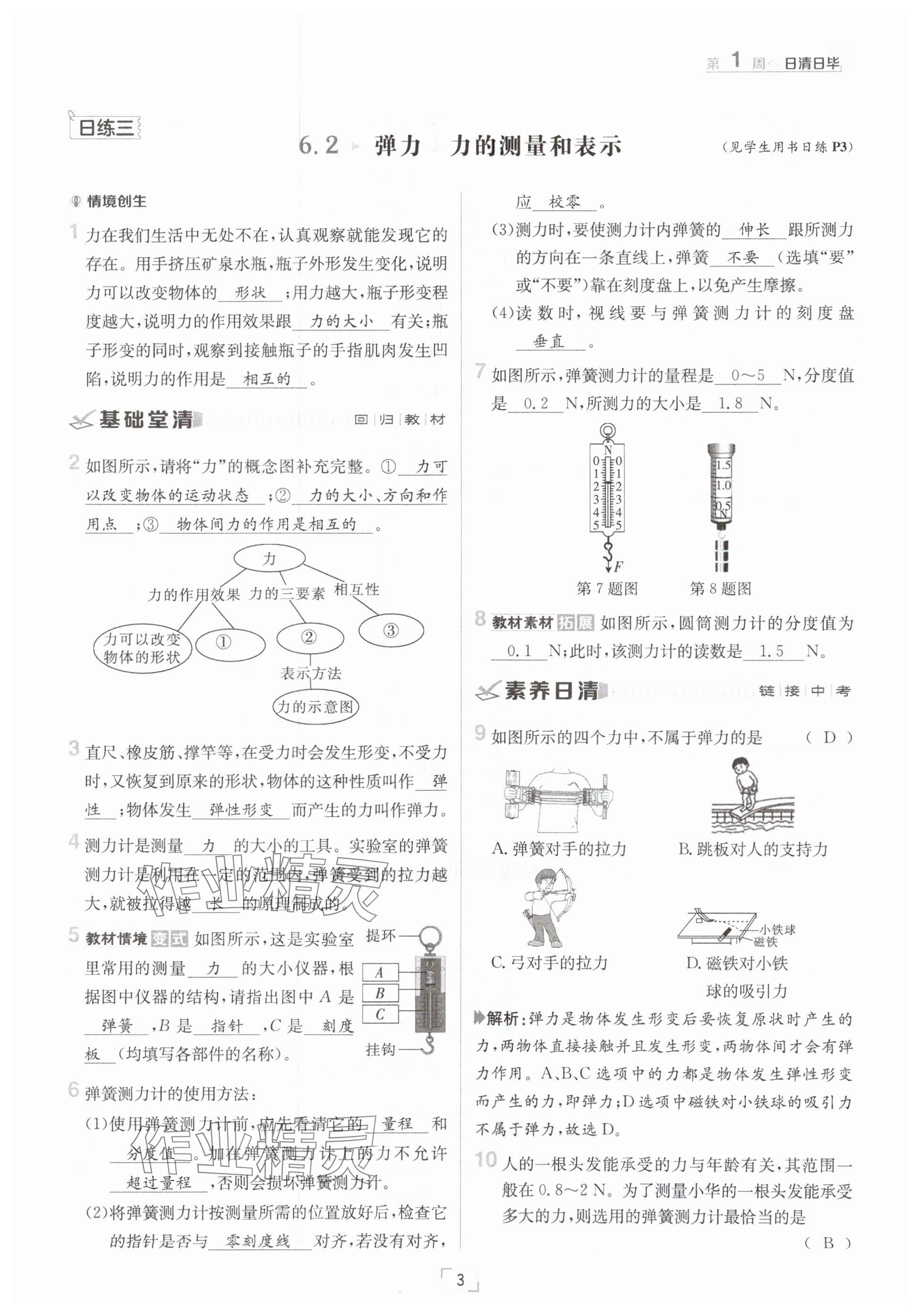 2025年日清周練八年級物理下冊滬粵版 參考答案第3頁
