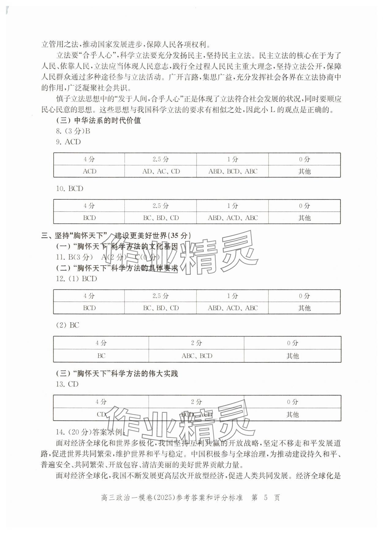 2025年文化课强化训练高考道德与法治&nbsp;参考答案第5页