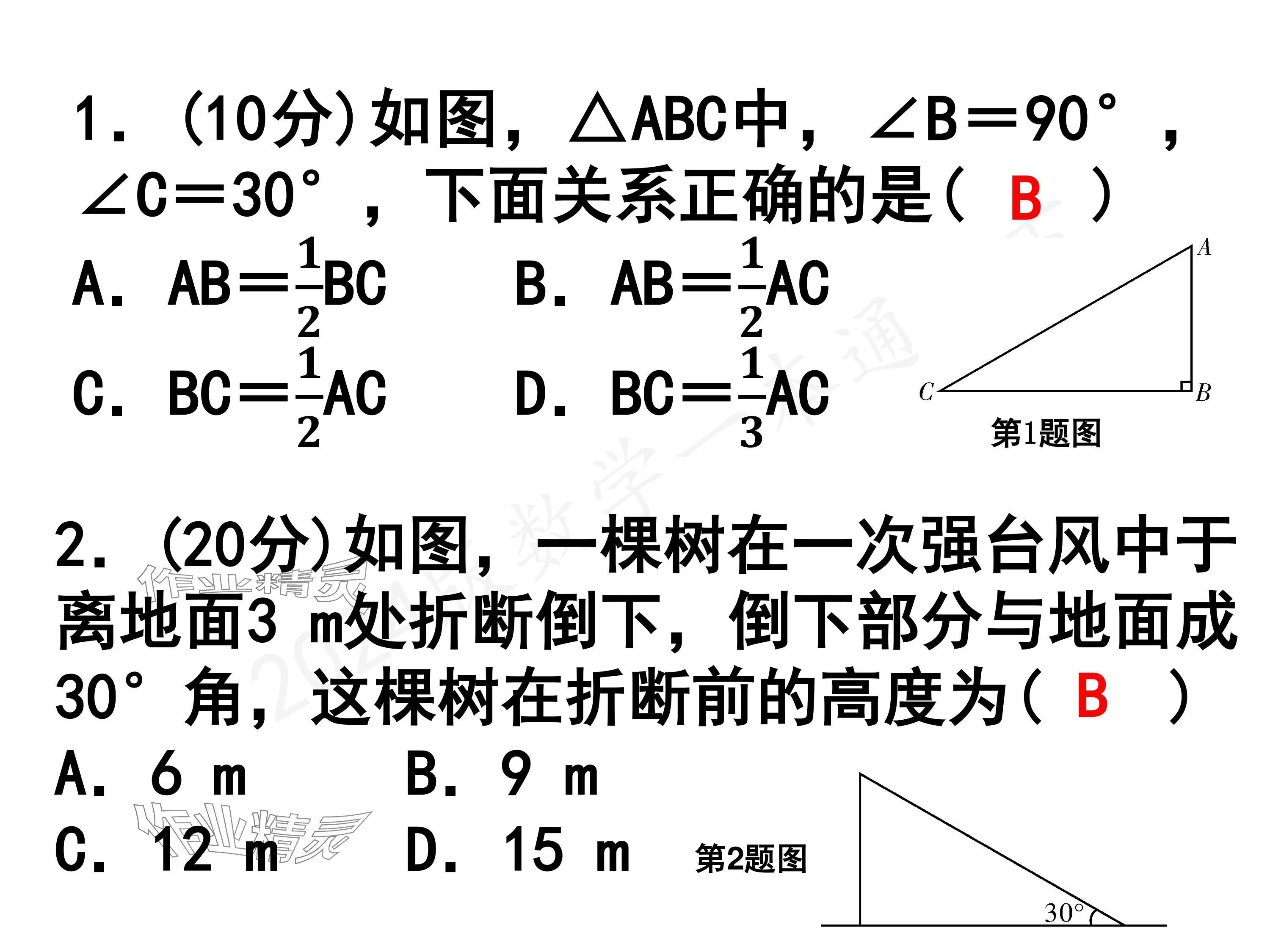 2024年一本通武漢出版社八年級(jí)數(shù)學(xué)下冊(cè)北師大版核心板 參考答案第22頁(yè)