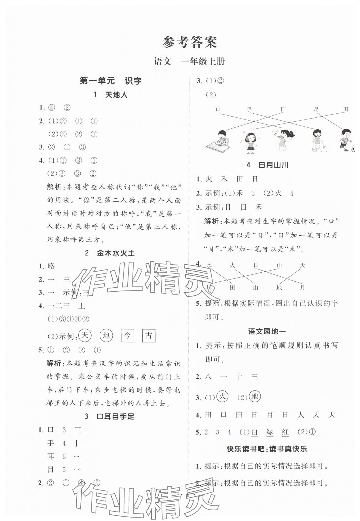 2024年同步練習(xí)冊(cè)分層指導(dǎo)一年級(jí)語(yǔ)文上冊(cè)人教版 參考答案第1頁(yè)