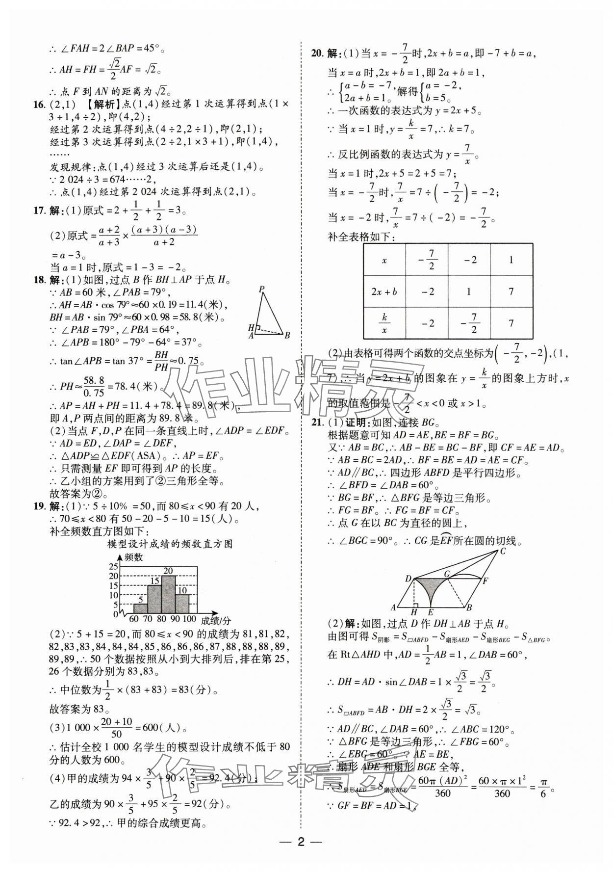 2025年鲁人泰斗中考必备中考试题汇编数学中考山东专版 参考答案第2页