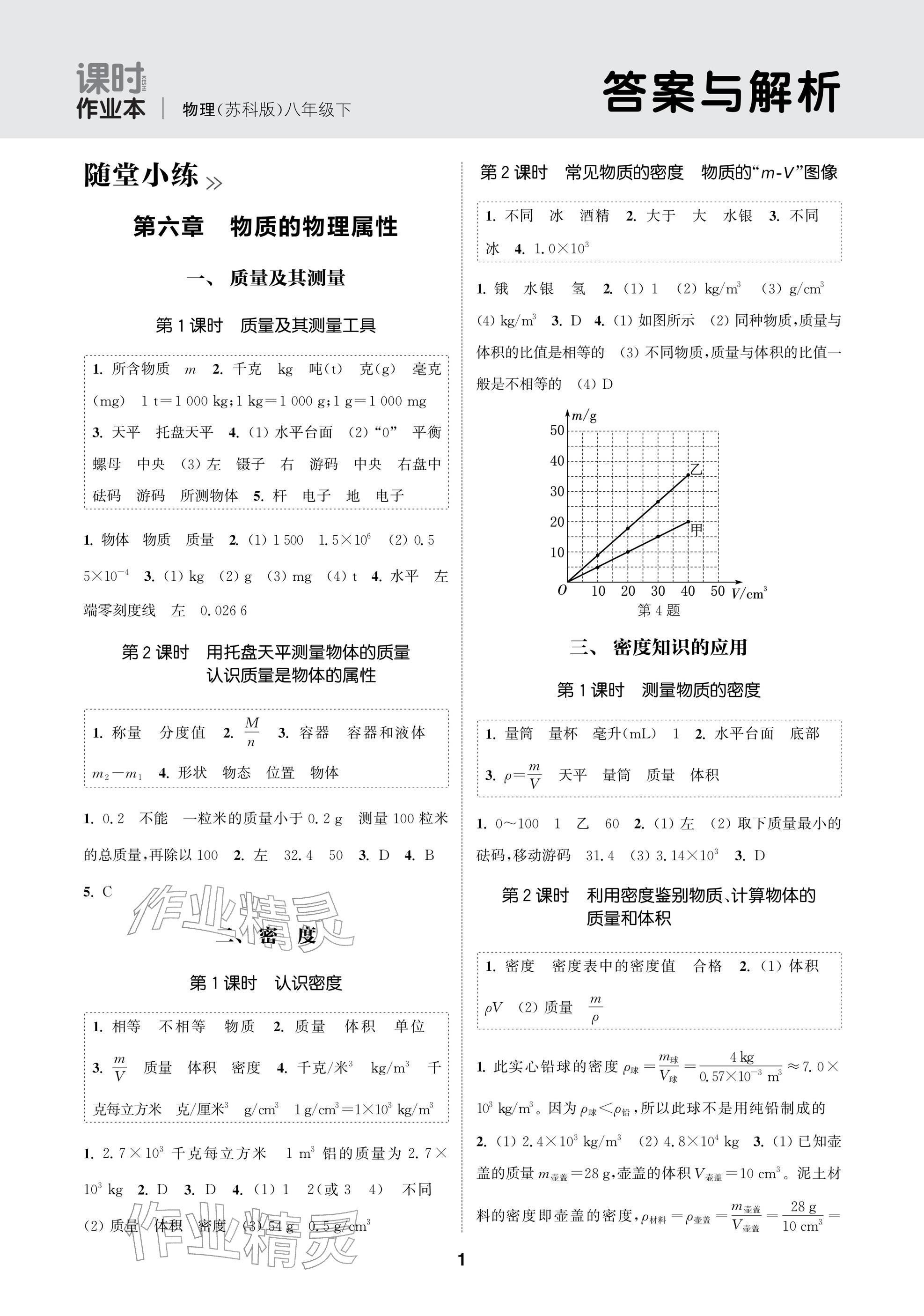 2026年通成學典課時作業(yè)本八年級物理下冊蘇科版蘇州專版&nbsp;參考答案第1頁