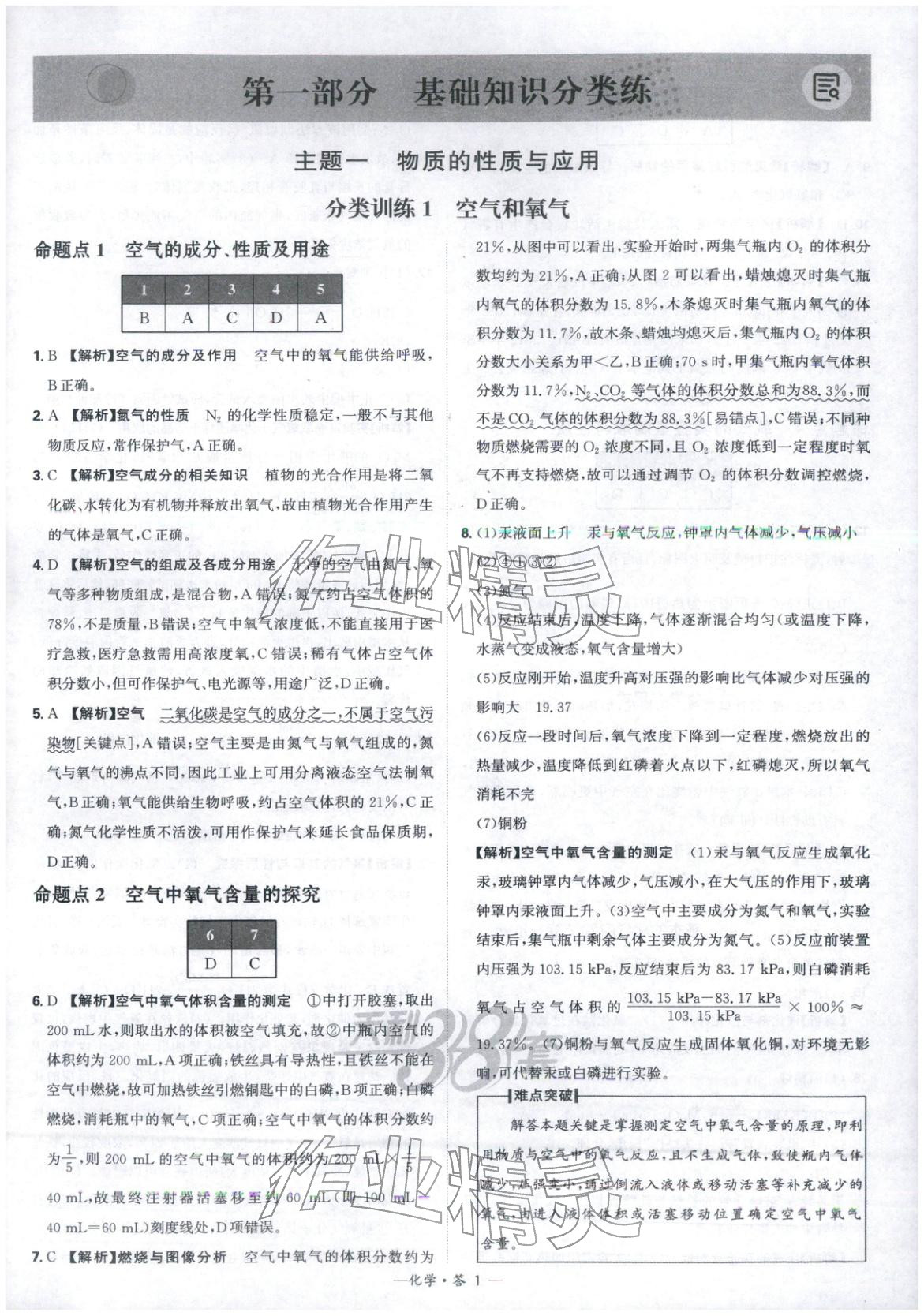2026年天利38套中考试题分类九年级化学 参考答案第1页