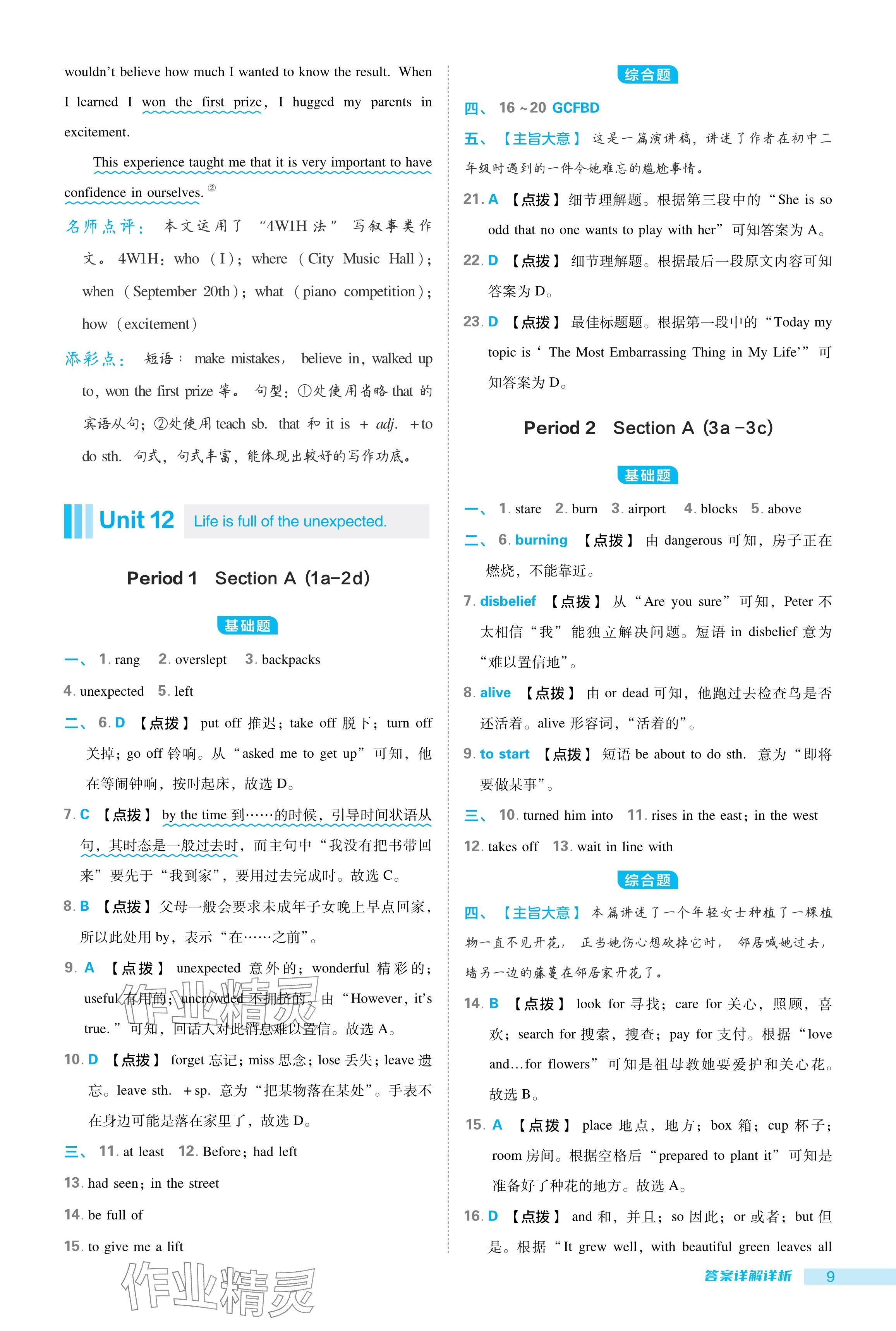 2024年綜合應用創(chuàng)新題典中點九年級英語下冊人教版安徽專版 參考答案第9頁