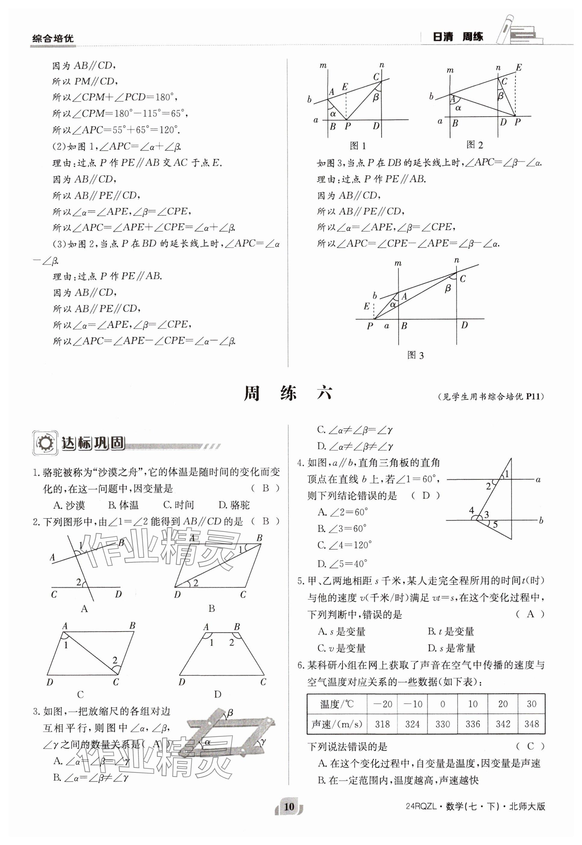 2024年日清周練七年級數(shù)學下冊北師大版 參考答案第10頁