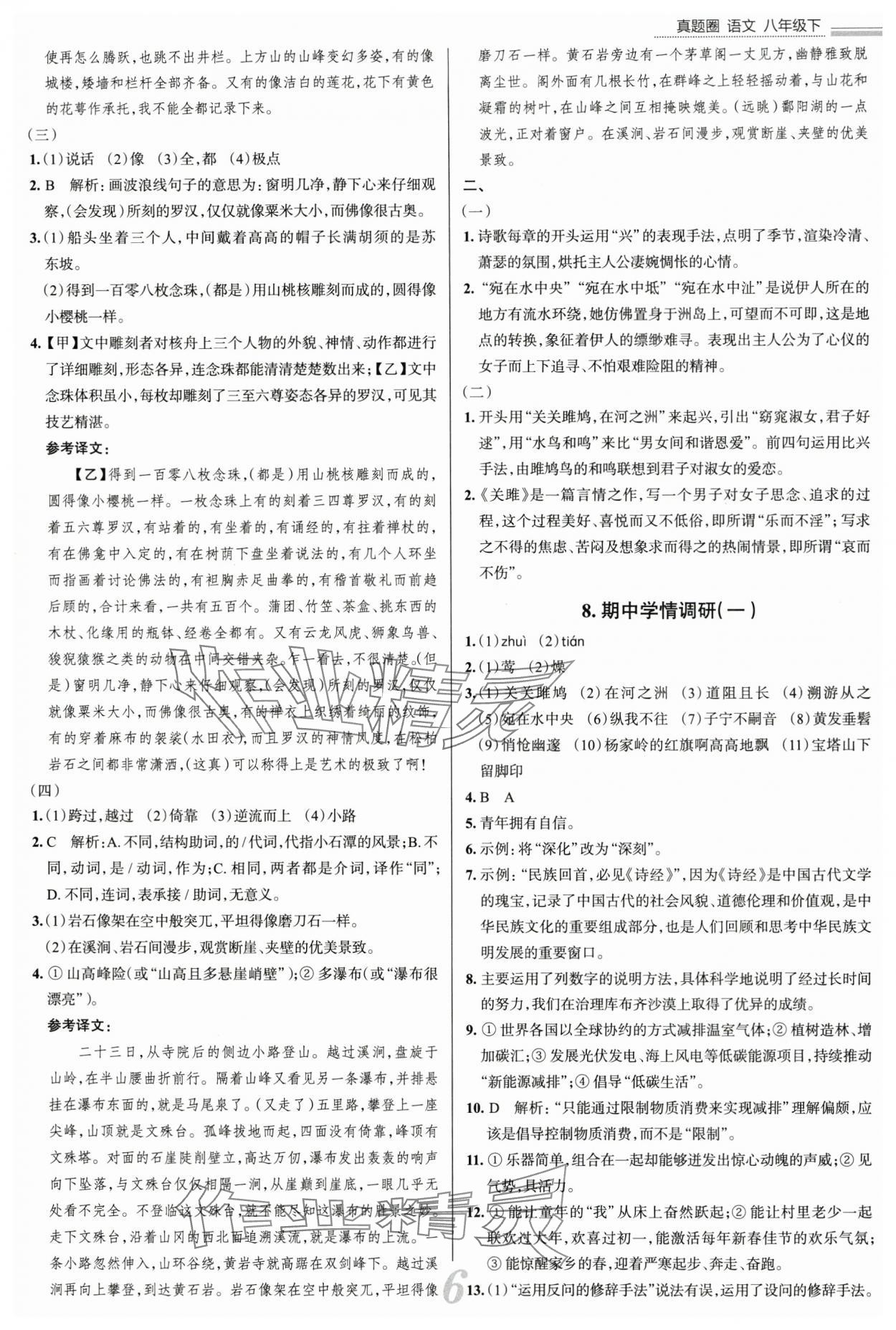 2025年真題圈八年級語文下冊人教版陜西專版 參考答案第6頁