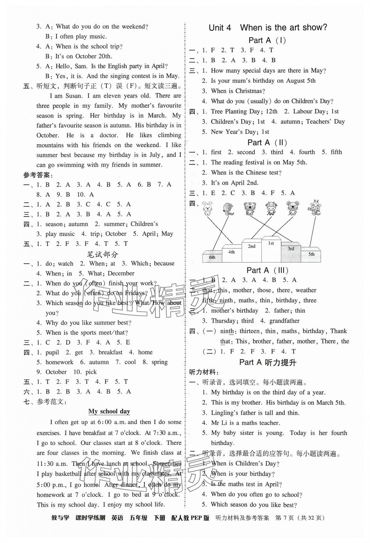 2024年教與學(xué)課時(shí)學(xué)練測(cè)五年級(jí)英語(yǔ)下冊(cè)人教版 第7頁(yè)