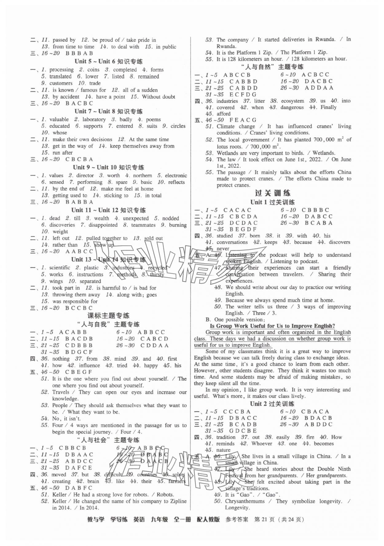 2025年教與學學導練九年級英語全一冊人教版 參考答案第21頁