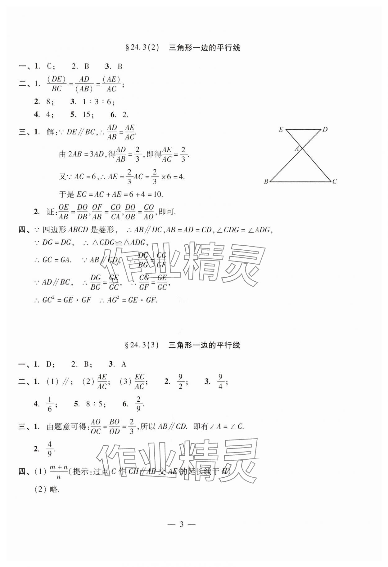 2024年单元测试光明日报出版社九年级数学全一册沪教版五四制 参考答案第3页