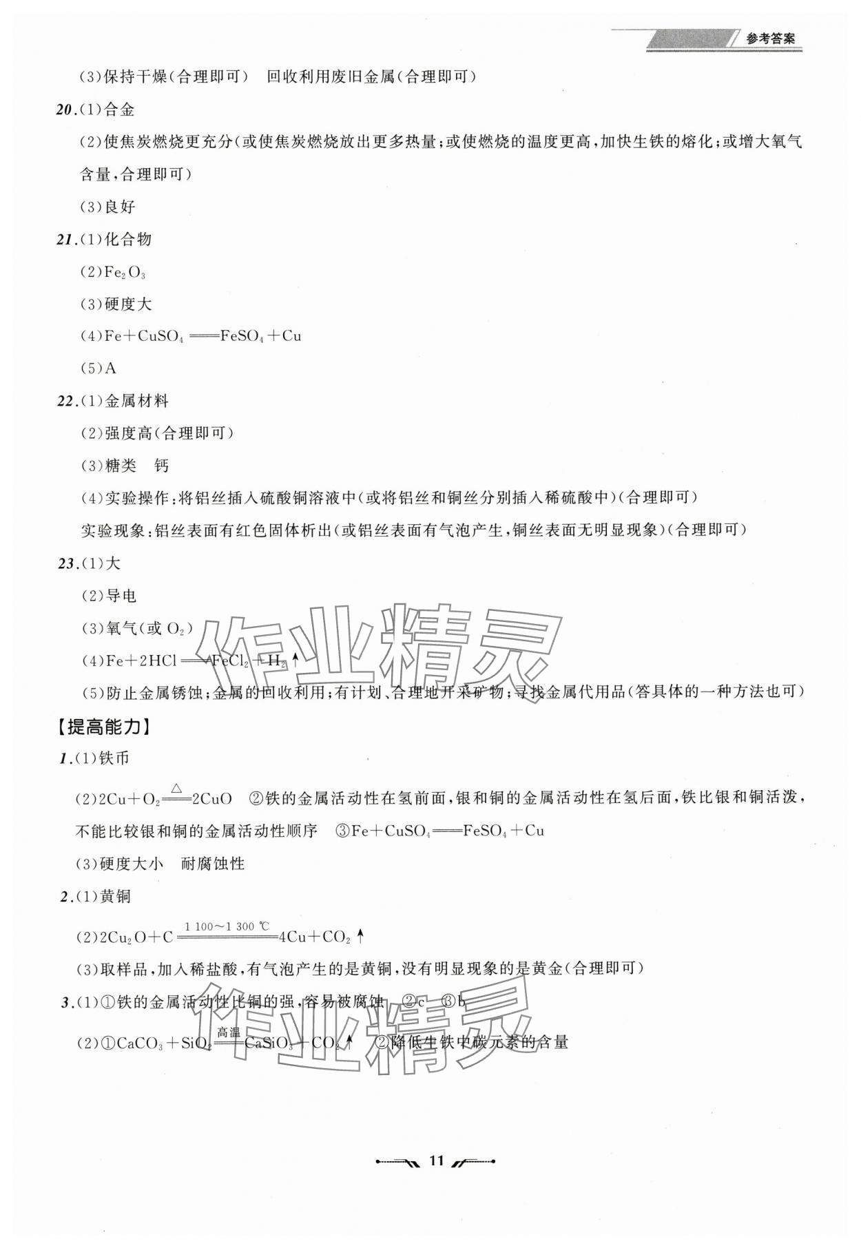 2025年中考全程復習訓練化學大連專版 參考答案第11頁