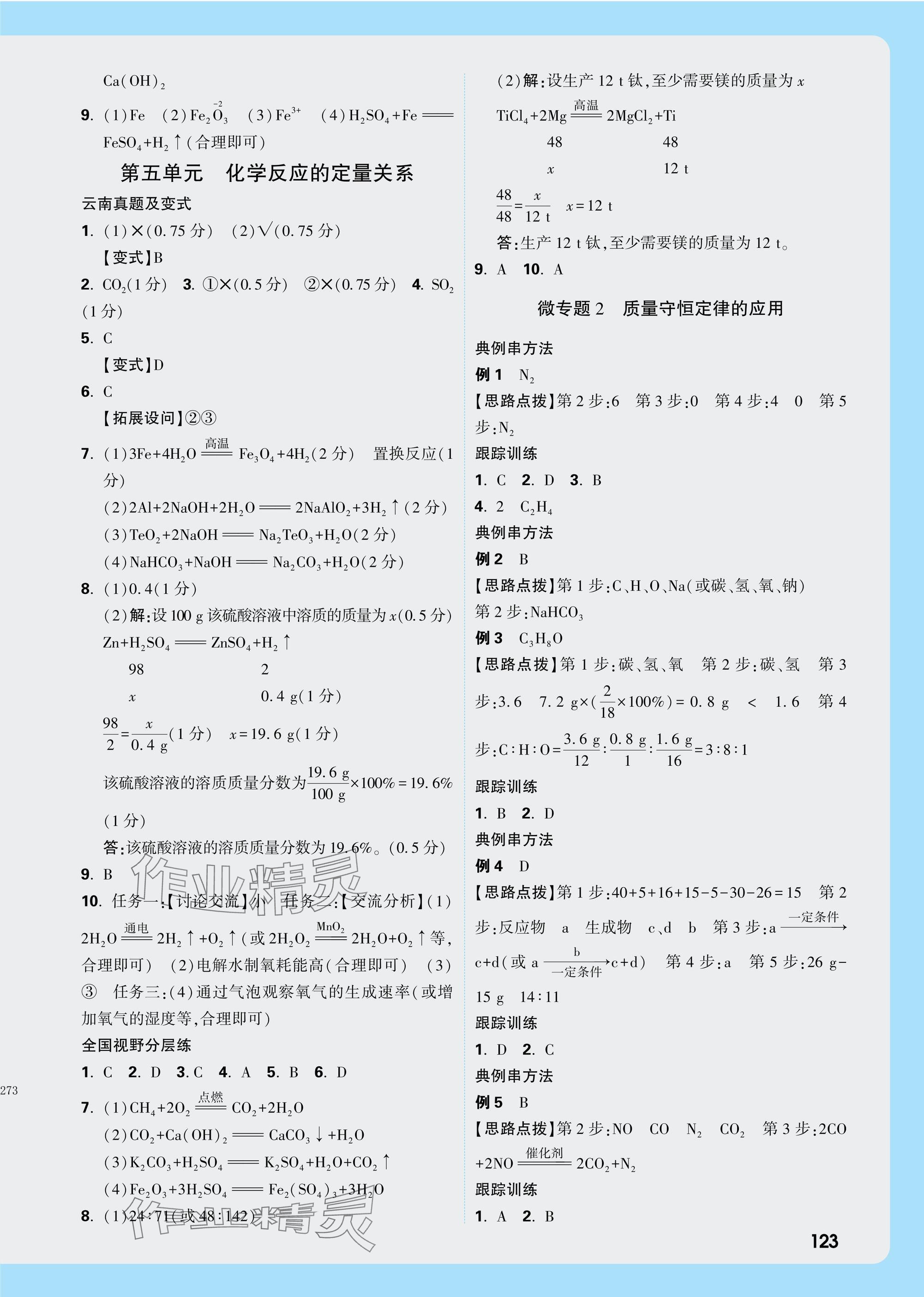 2025年万唯中考试题研究化学云南专版 参考答案第3页