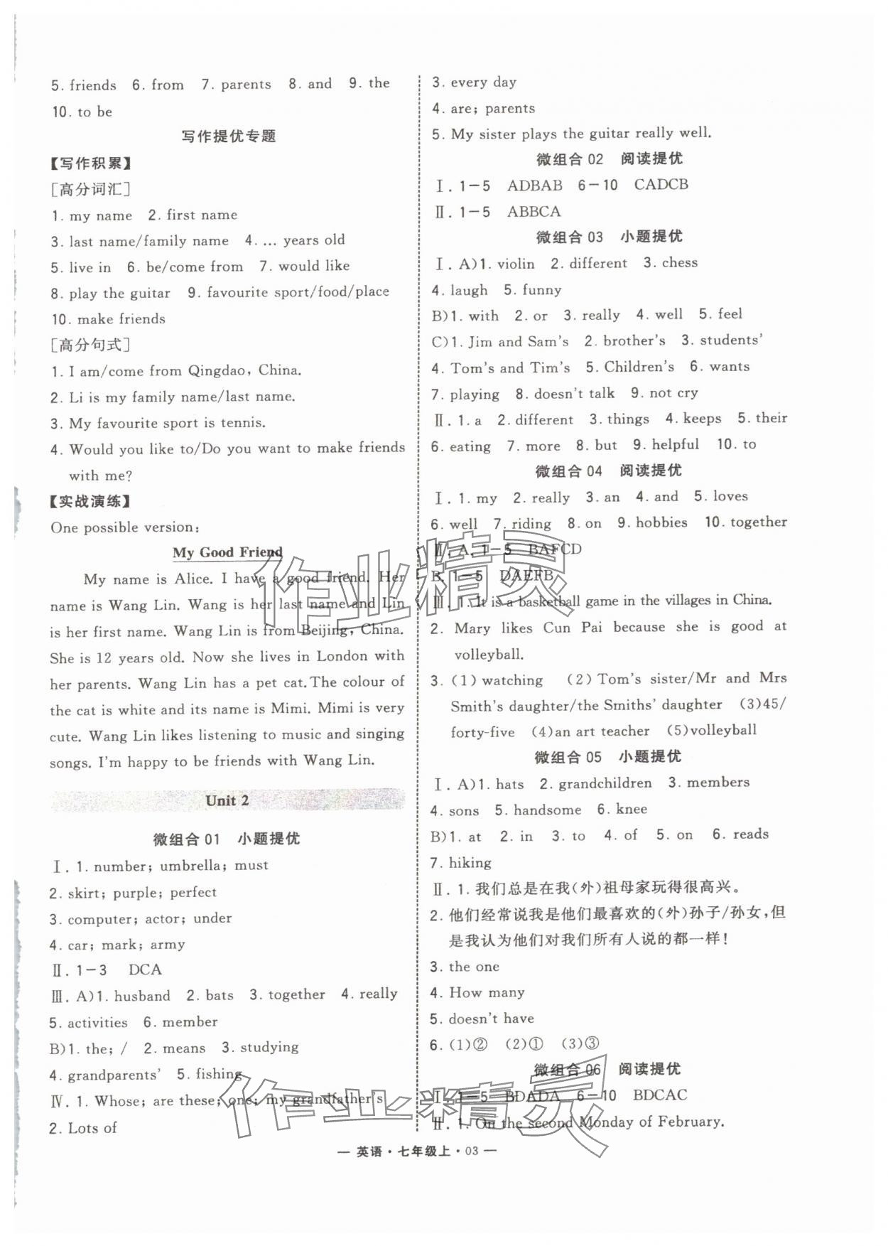 2025年学霸组合训练七年级英语上册人教版青岛专版&nbsp;第3页