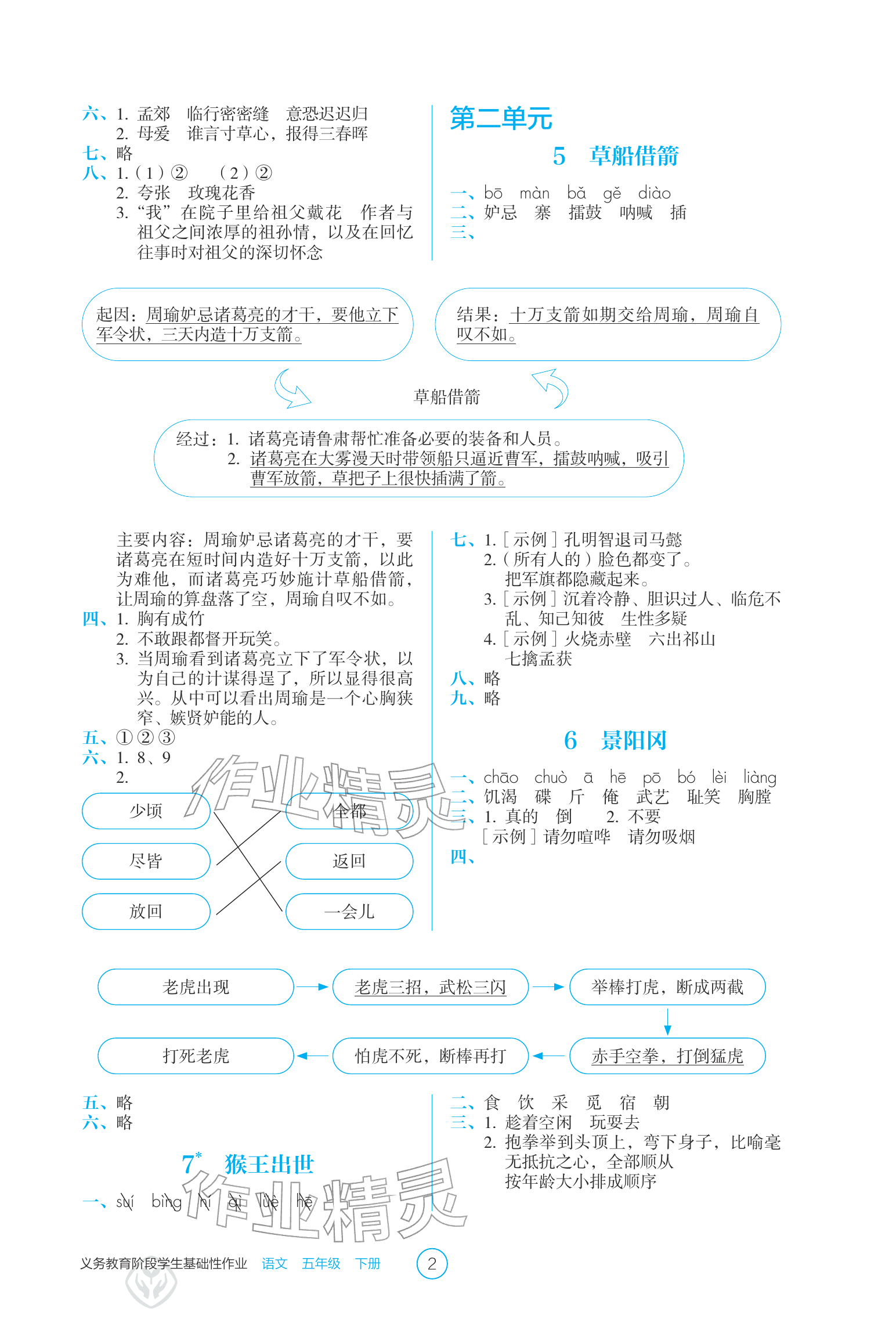 2026年学生基础性作业五年级语文下册人教版&nbsp;参考答案第2页