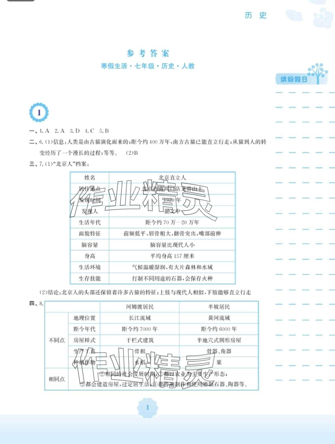 2024年寒假生活安徽教育出版社七年级历史人教版 第1页