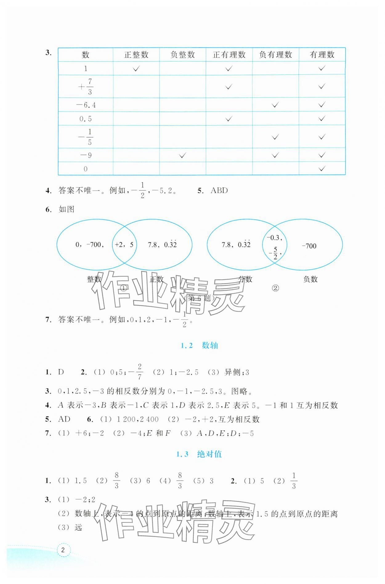 2024年作业本浙江教育出版社七年级数学上册浙教版 第2页