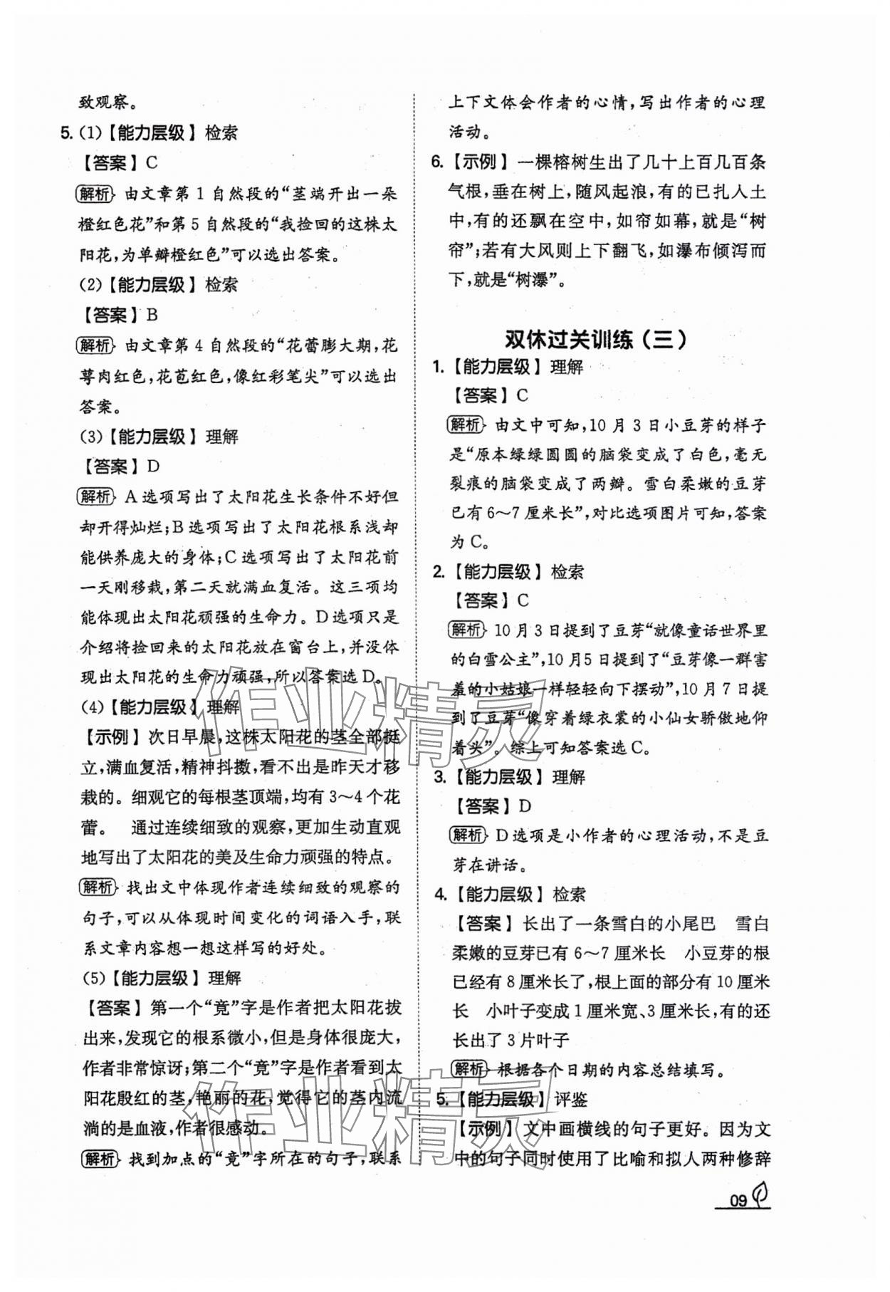 2023年一本同步訓練四年級語文上冊人教版福建專版 參考答案第9頁