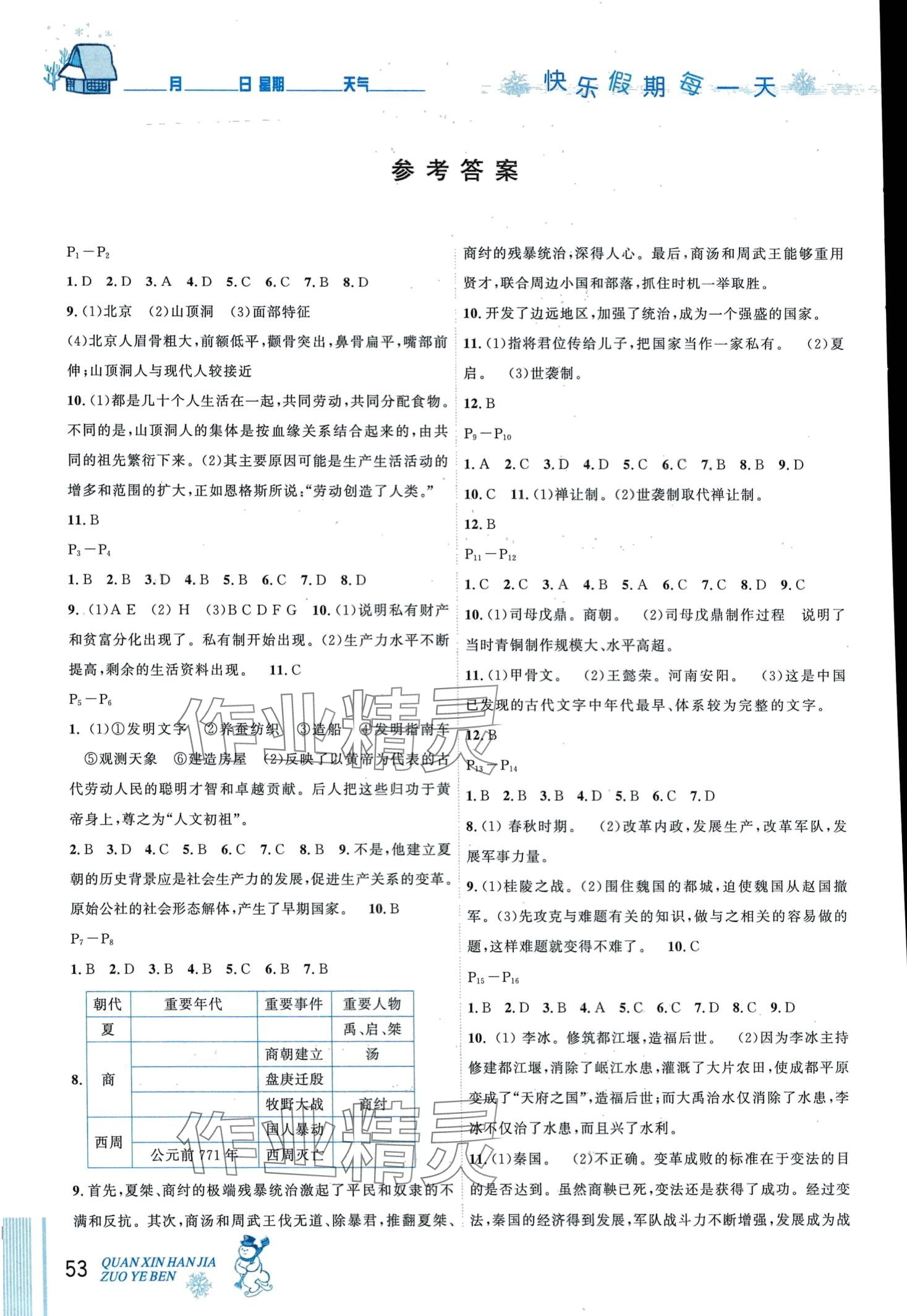 2024年優(yōu)秀生快樂假期每一天全新寒假作業(yè)本七年級(jí)歷史人教版 第1頁