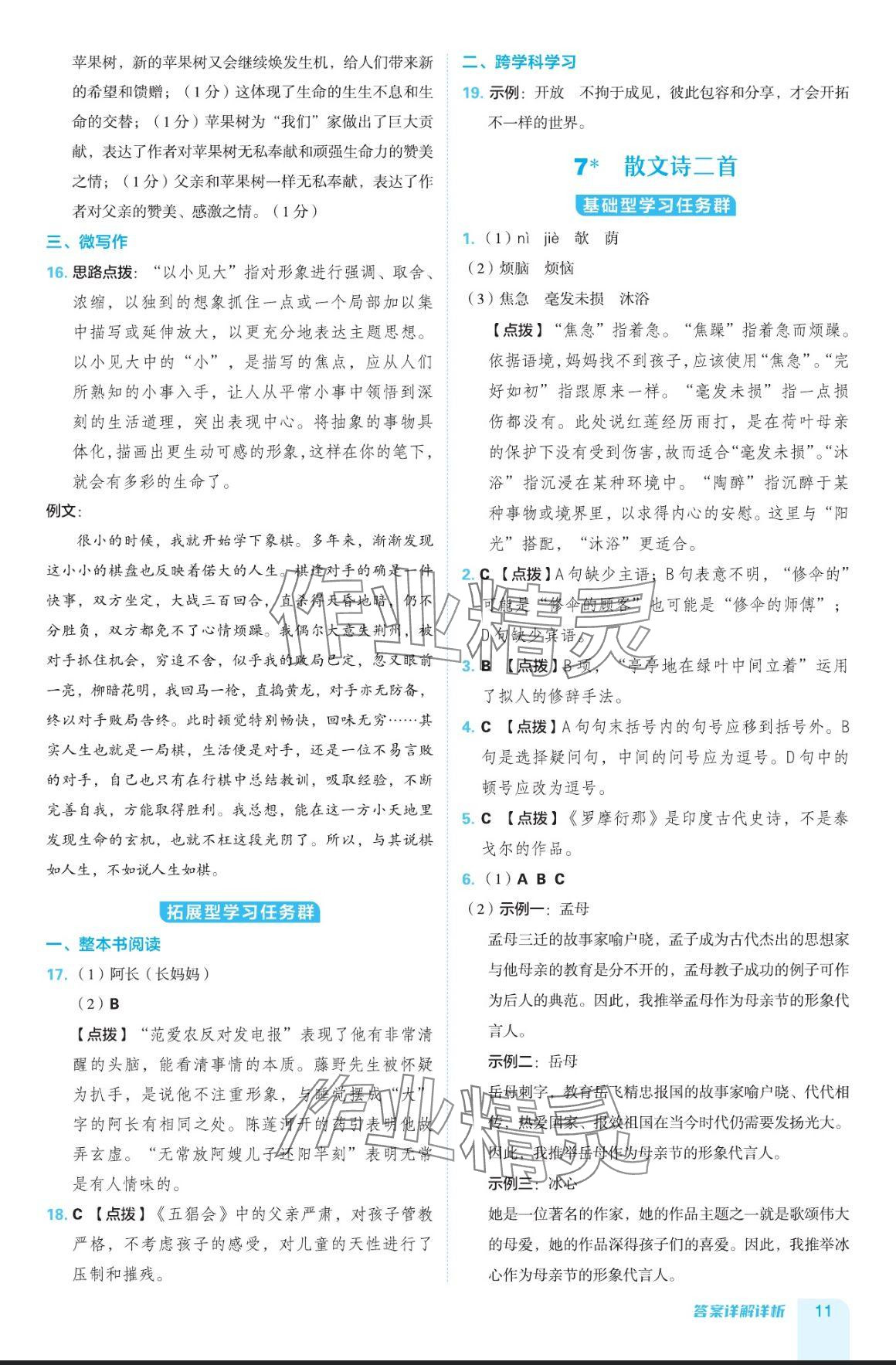 2024年綜合應(yīng)用創(chuàng)新題典中點(diǎn)七年級(jí)語(yǔ)文上冊(cè)人教版五四制 參考答案第11頁(yè)