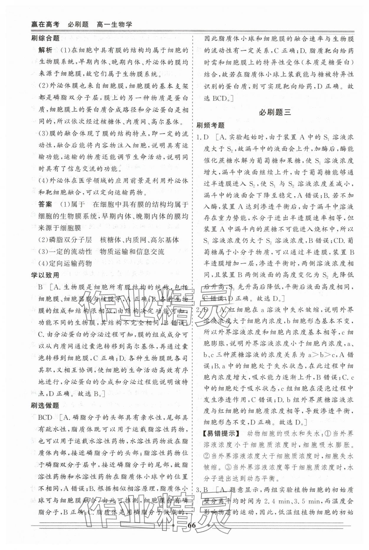 2025年贏在高考假期作業必刷題高一生物 參考答案第4頁