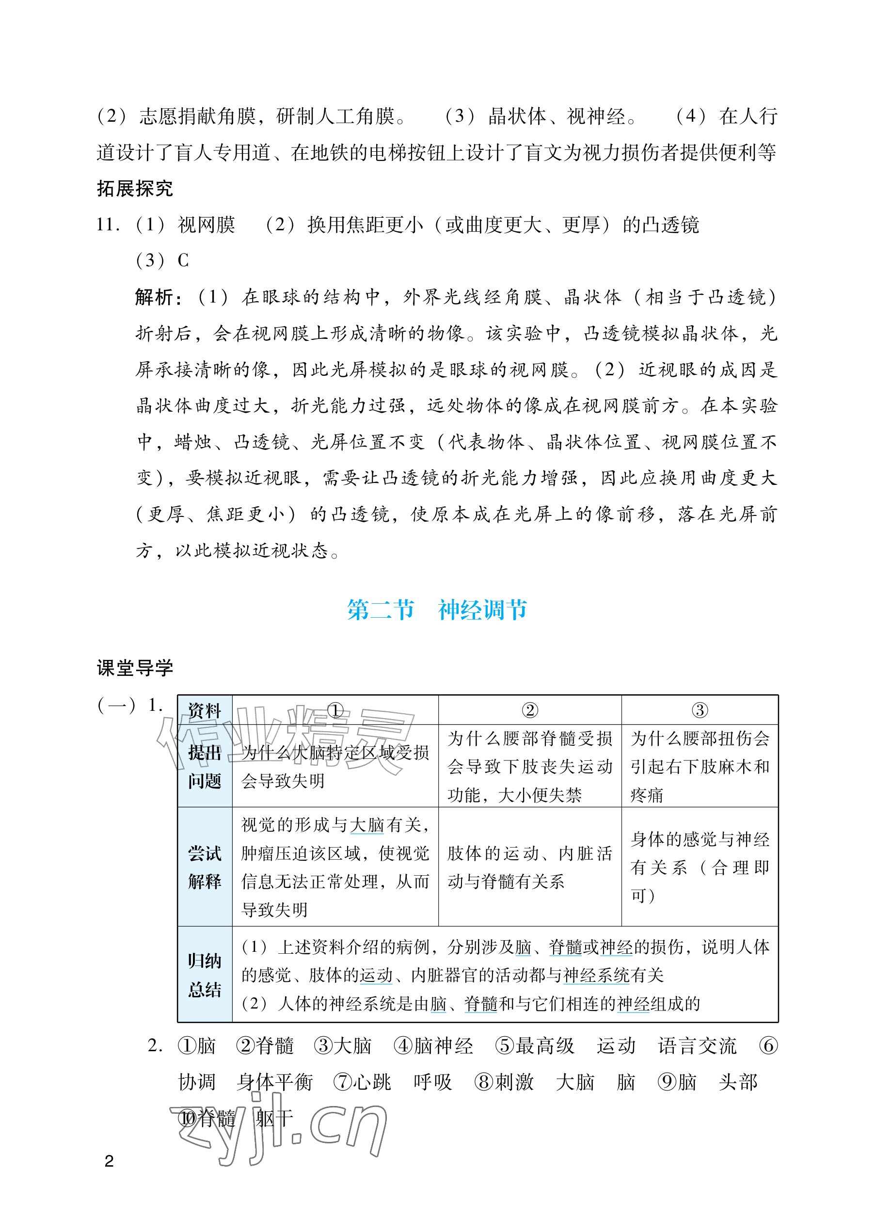 2026年阳光学业评价八年级生物上册人教版&nbsp;参考答案第2页