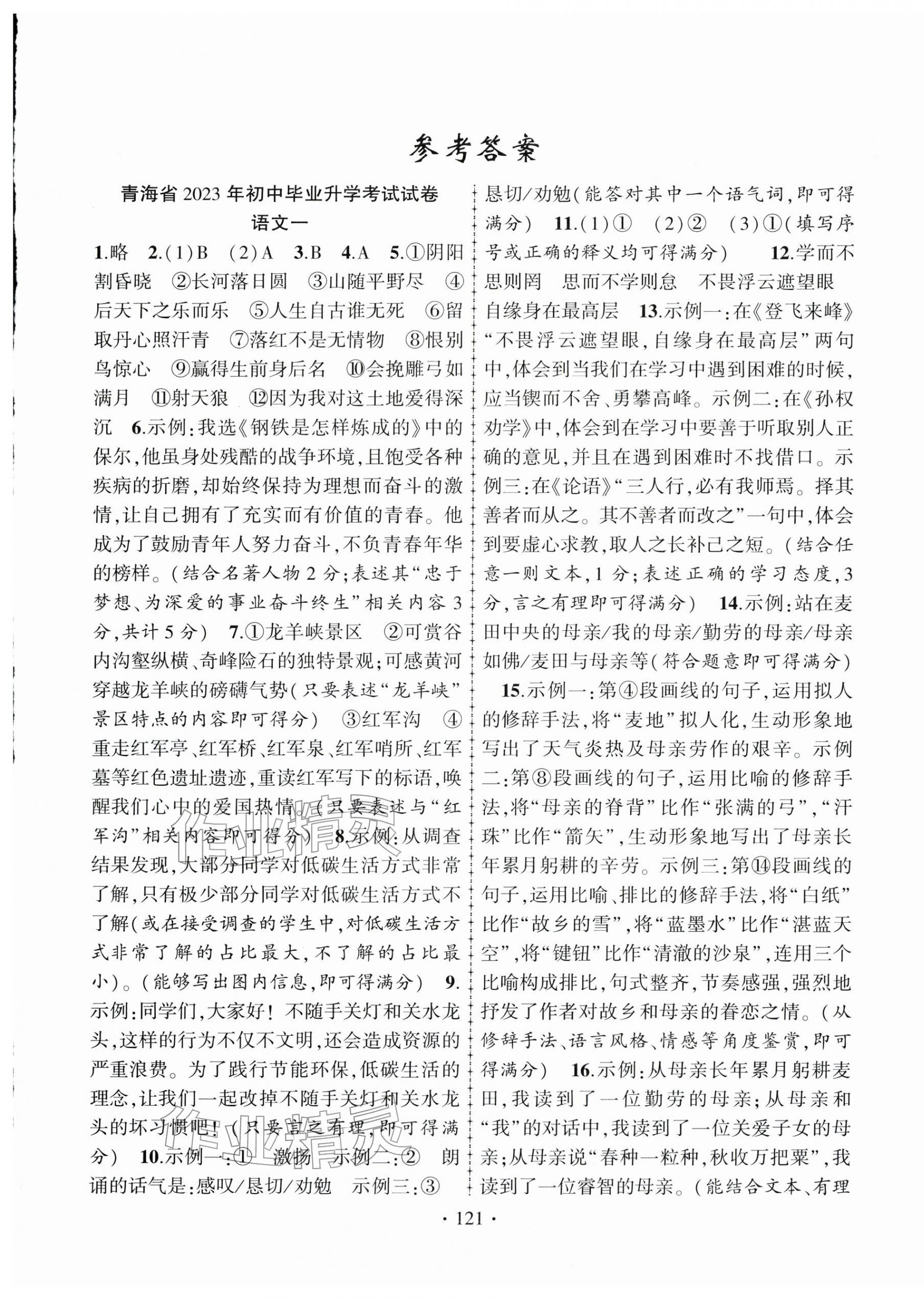 2026年青海中考金榜名卷模拟试卷语文 第1页