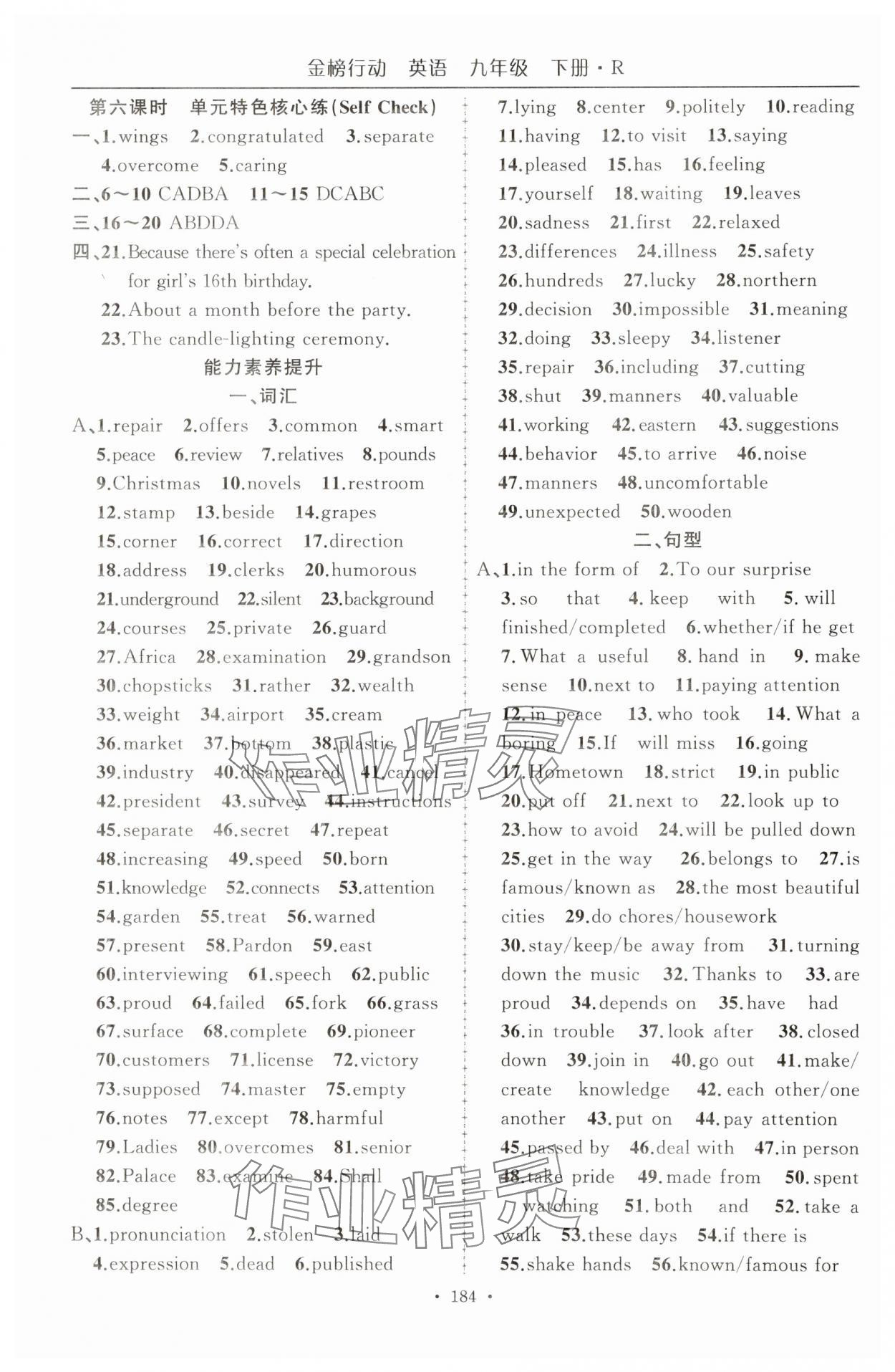 2025年金榜行動(dòng)九年級(jí)英語(yǔ)下冊(cè)人教版 參考答案第5頁(yè)