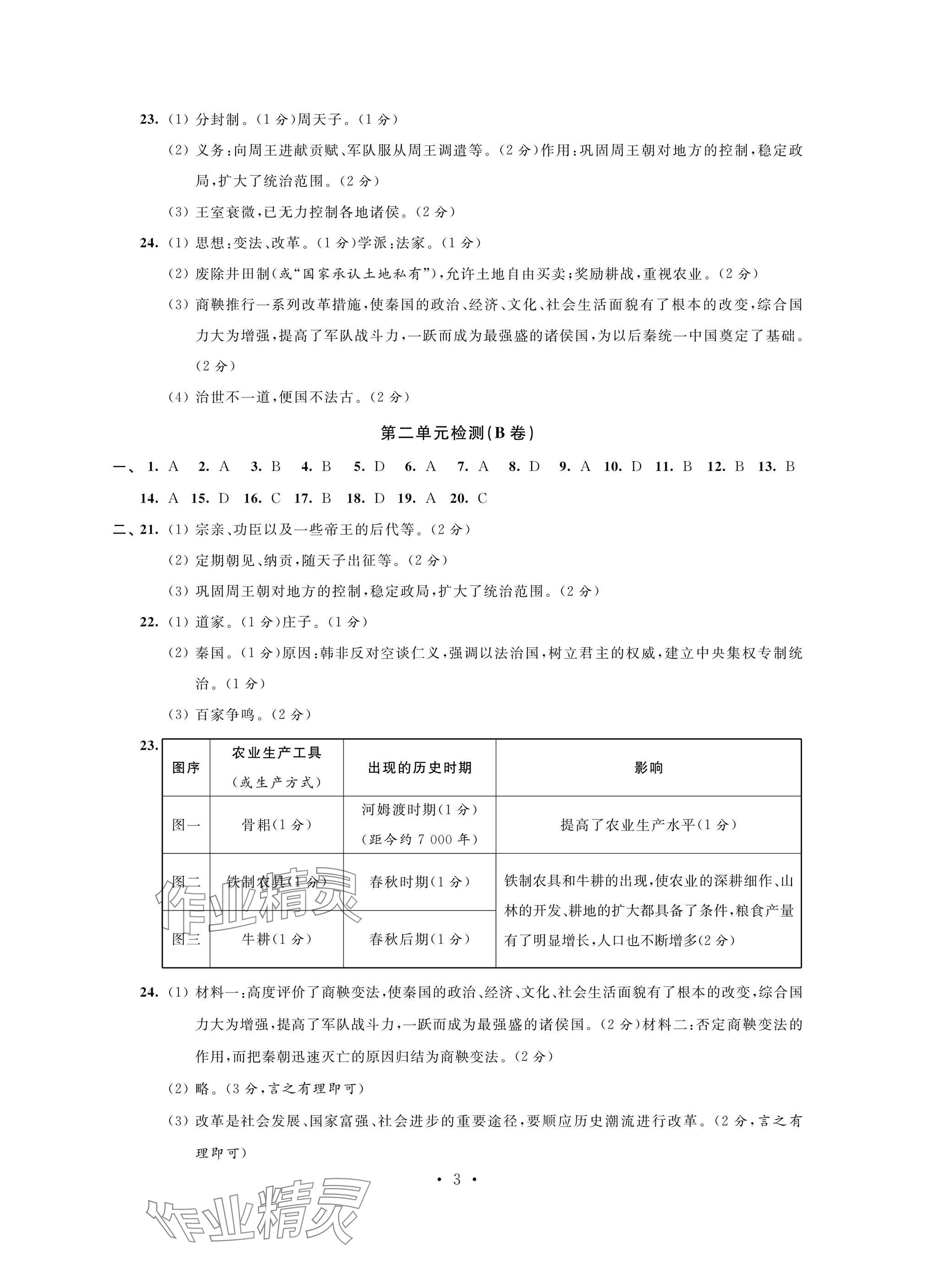 2024年陽光互動綠色成長空間七年級歷史上冊人教版提優(yōu)版 參考答案第3頁