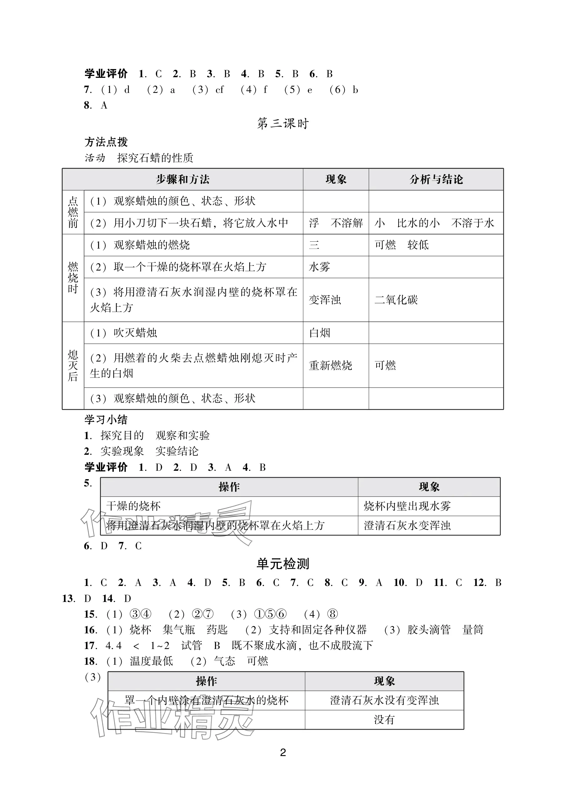 2025年阳光学业评价九年级化学上册人教版 参考答案第2页