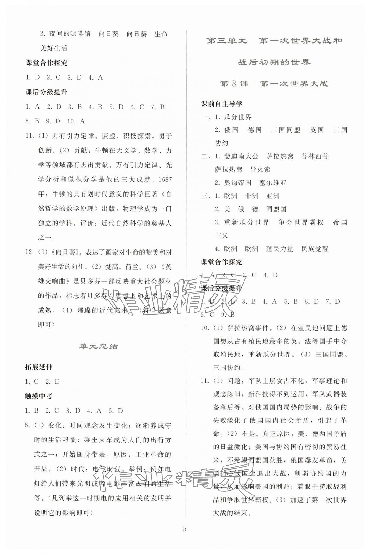 2025年同步轻松练习九年级历史下册人教版 参考答案第4页