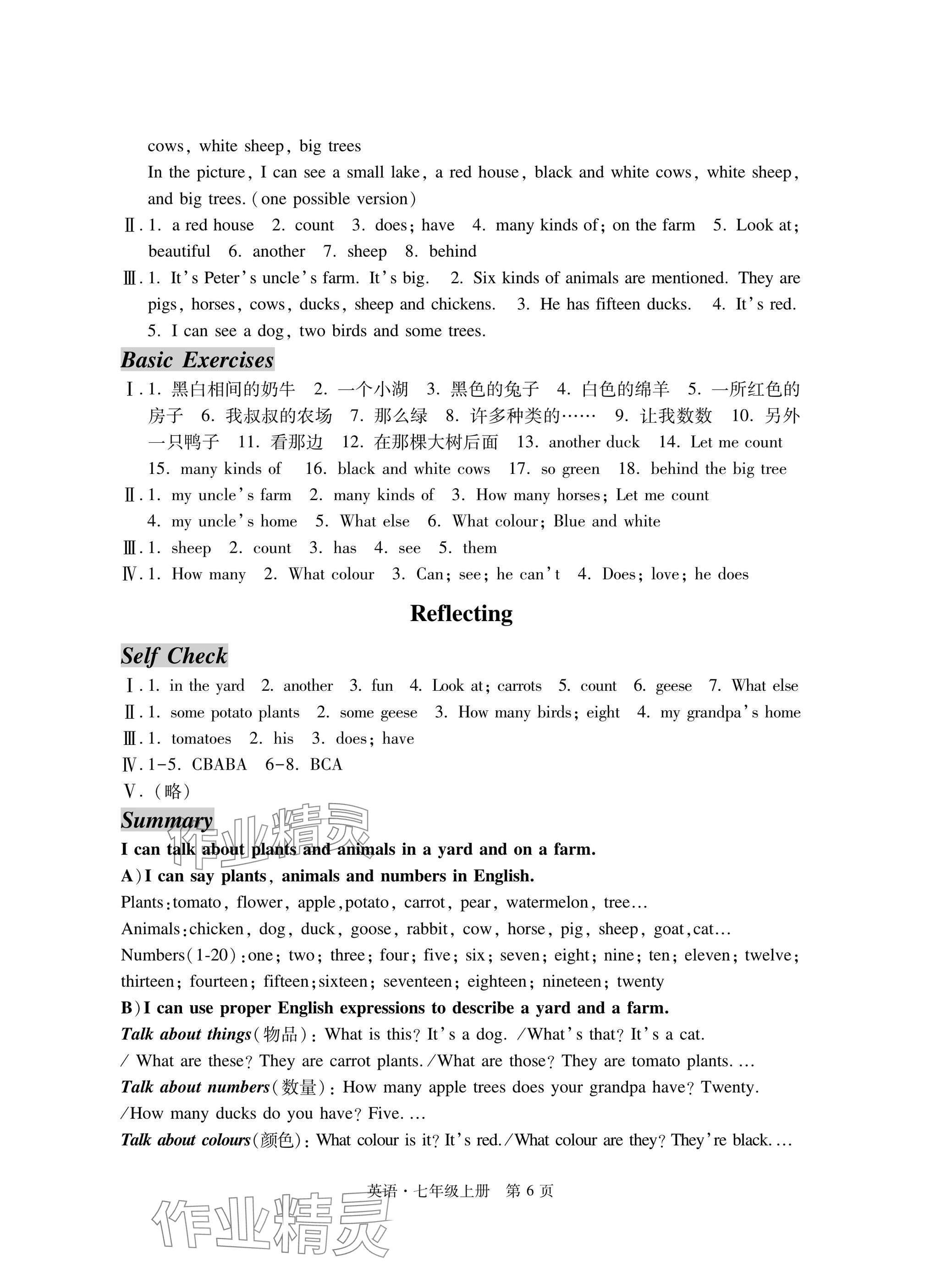 2025年自主学习指导课程与测试七年级英语上册人教版&nbsp;参考答案第6页