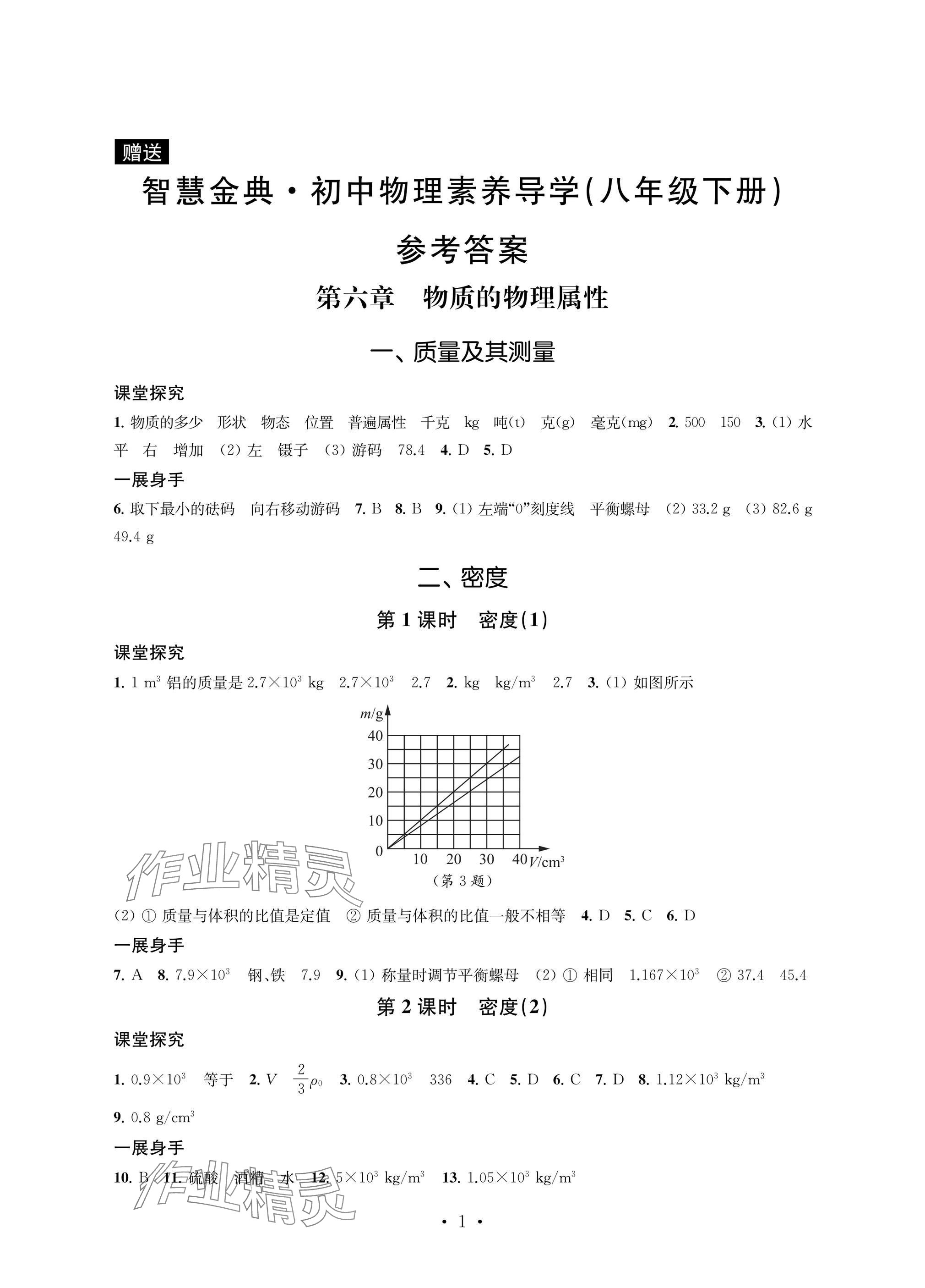 2025年智慧金典素養導學八年級物理下冊蘇科版 參考答案第1頁