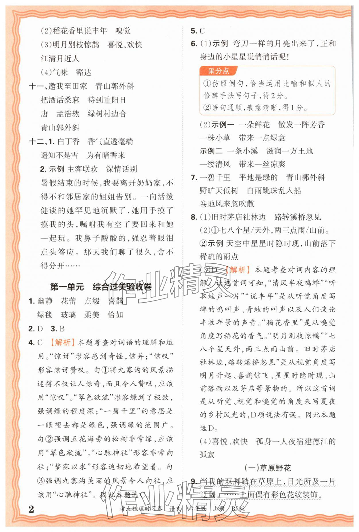 2025年王朝霞考点梳理时习卷六年级语文上册人教版 第2页