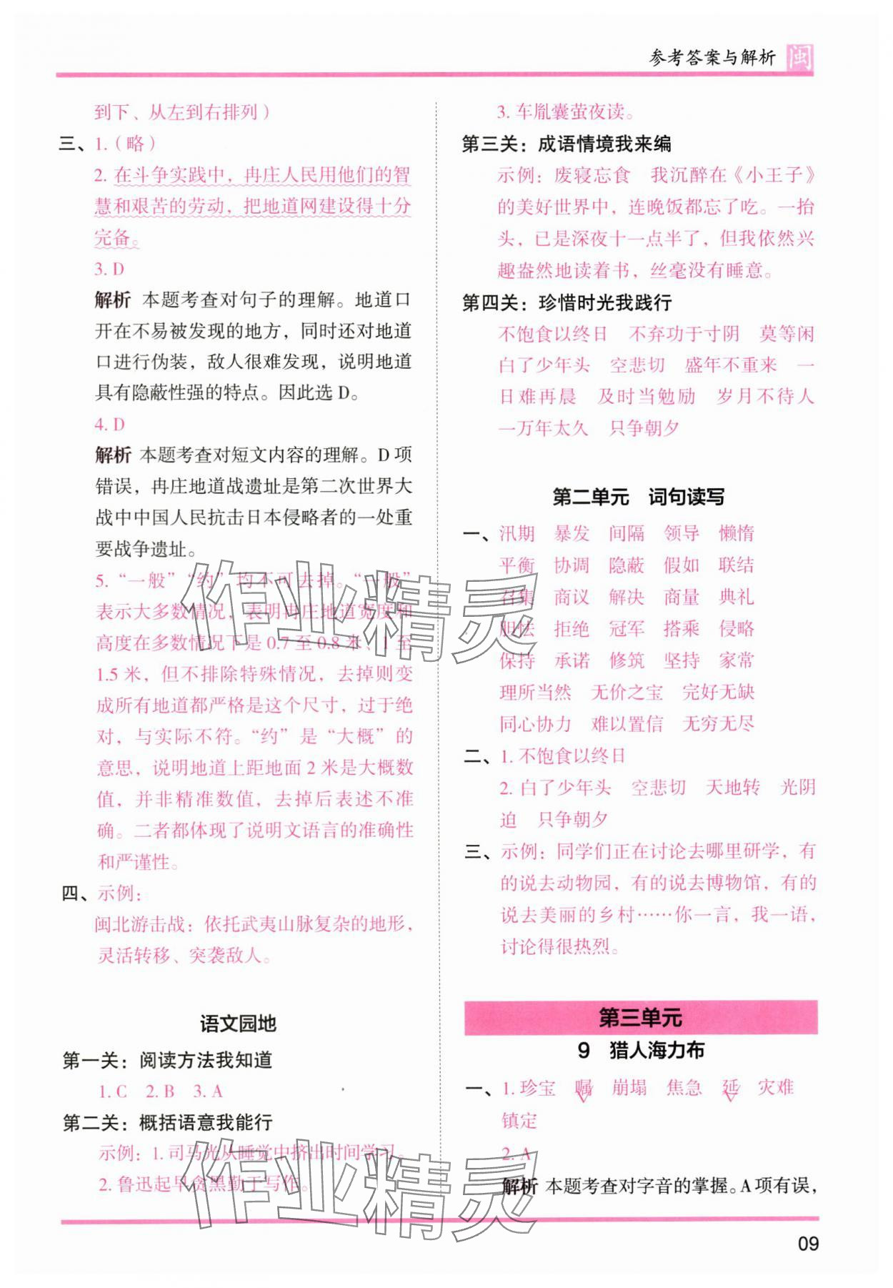 2025年木頭馬分層課課練五年級語文上冊人教版福建專版 第9頁