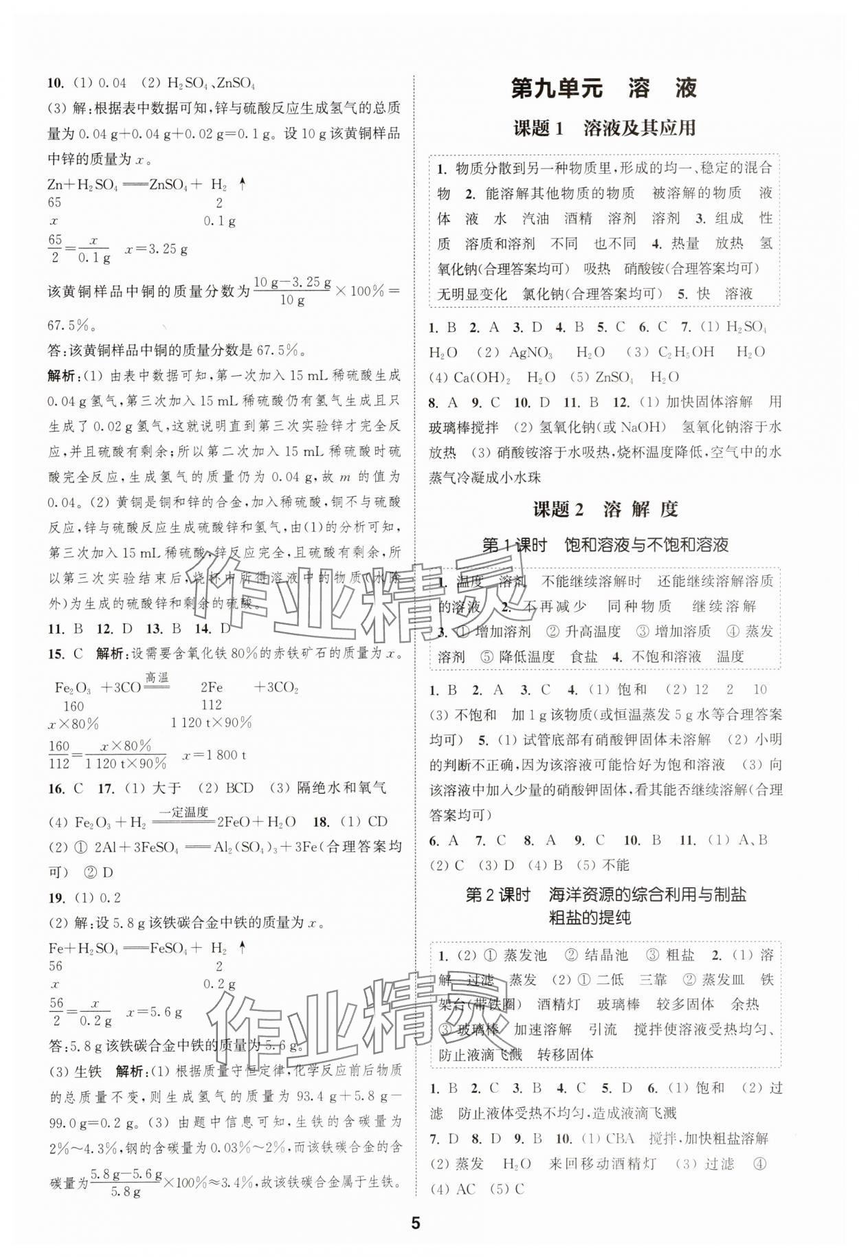 2025年通城學典課時作業本九年級化學下冊人教版 第5頁
