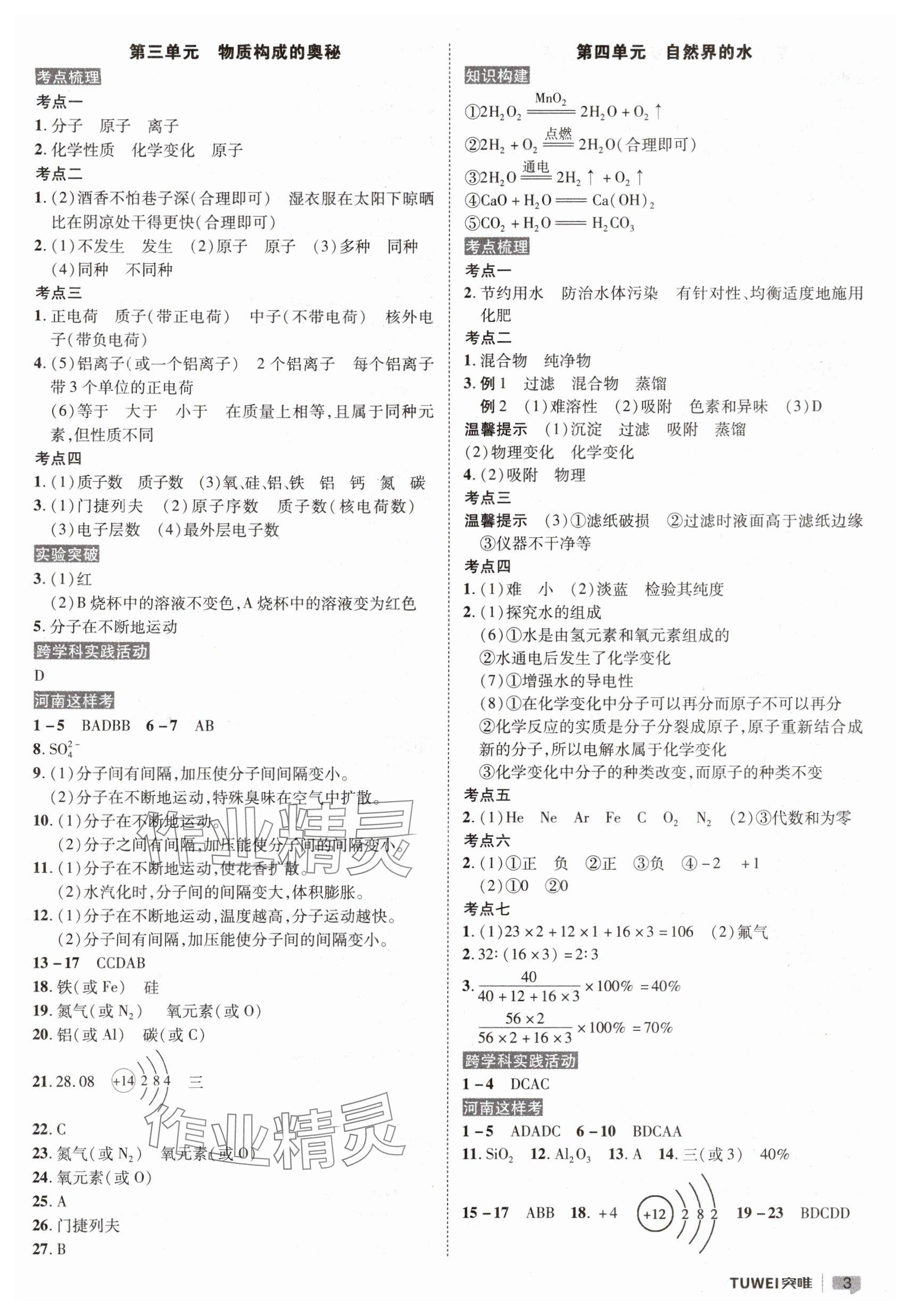 2025年一戰(zhàn)通關中考總復習化學河南專版&nbsp;參考答案第3頁