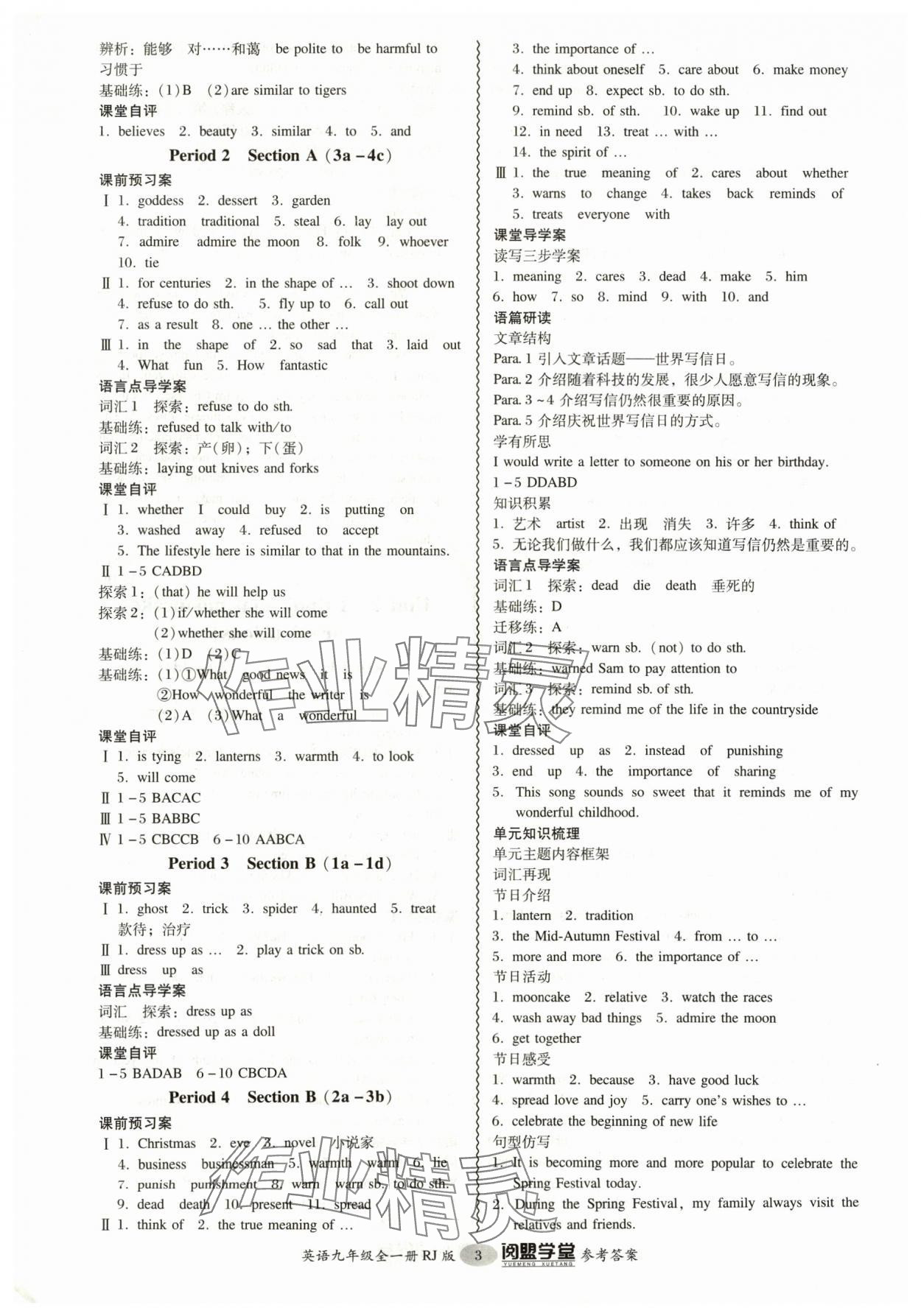 2024年分層導(dǎo)學(xué)案九年級英語全一冊人教版 參考答案第3頁