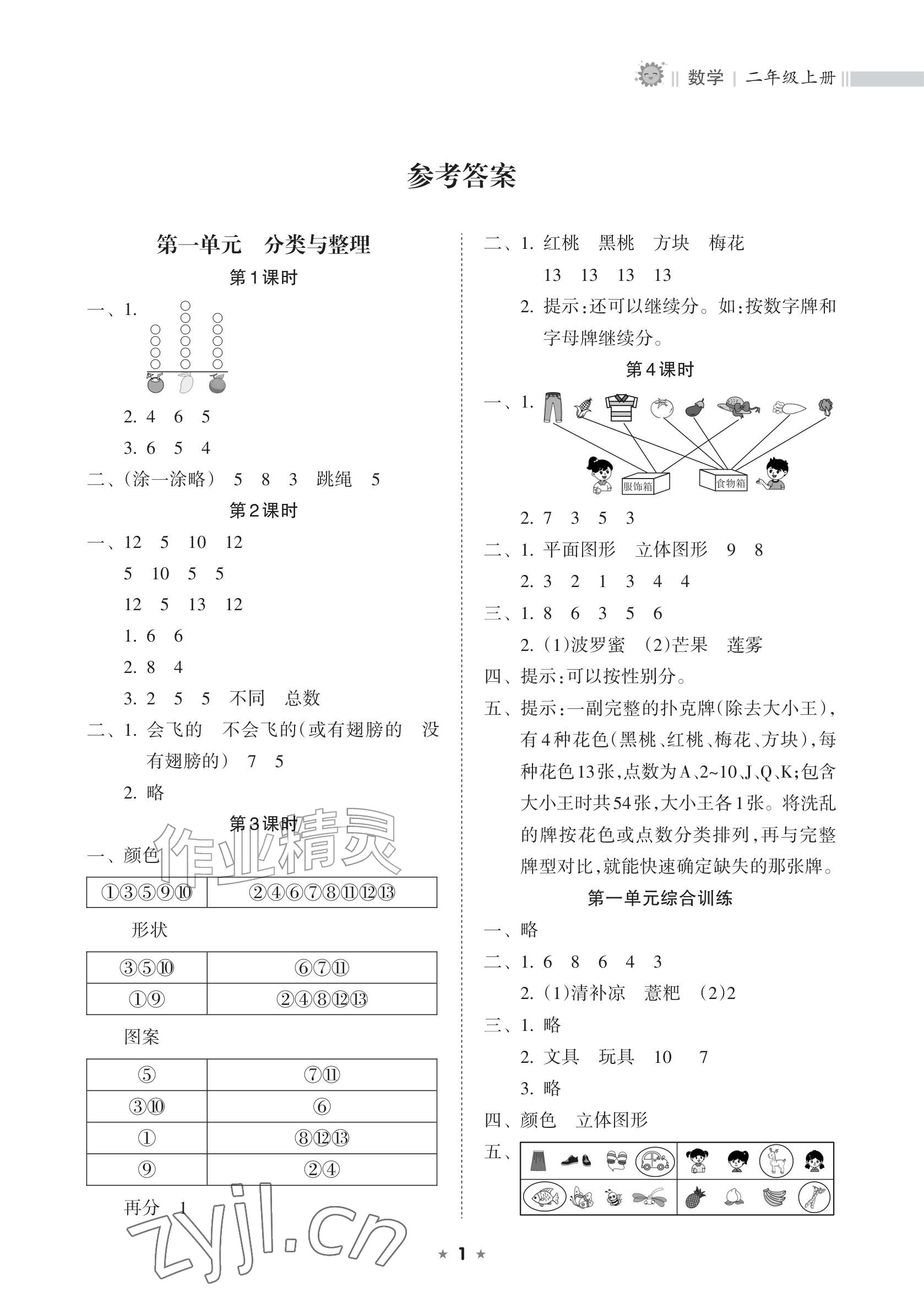 2026年新课程课堂同步练习册二年级数学上册人教版&nbsp;参考答案第1页