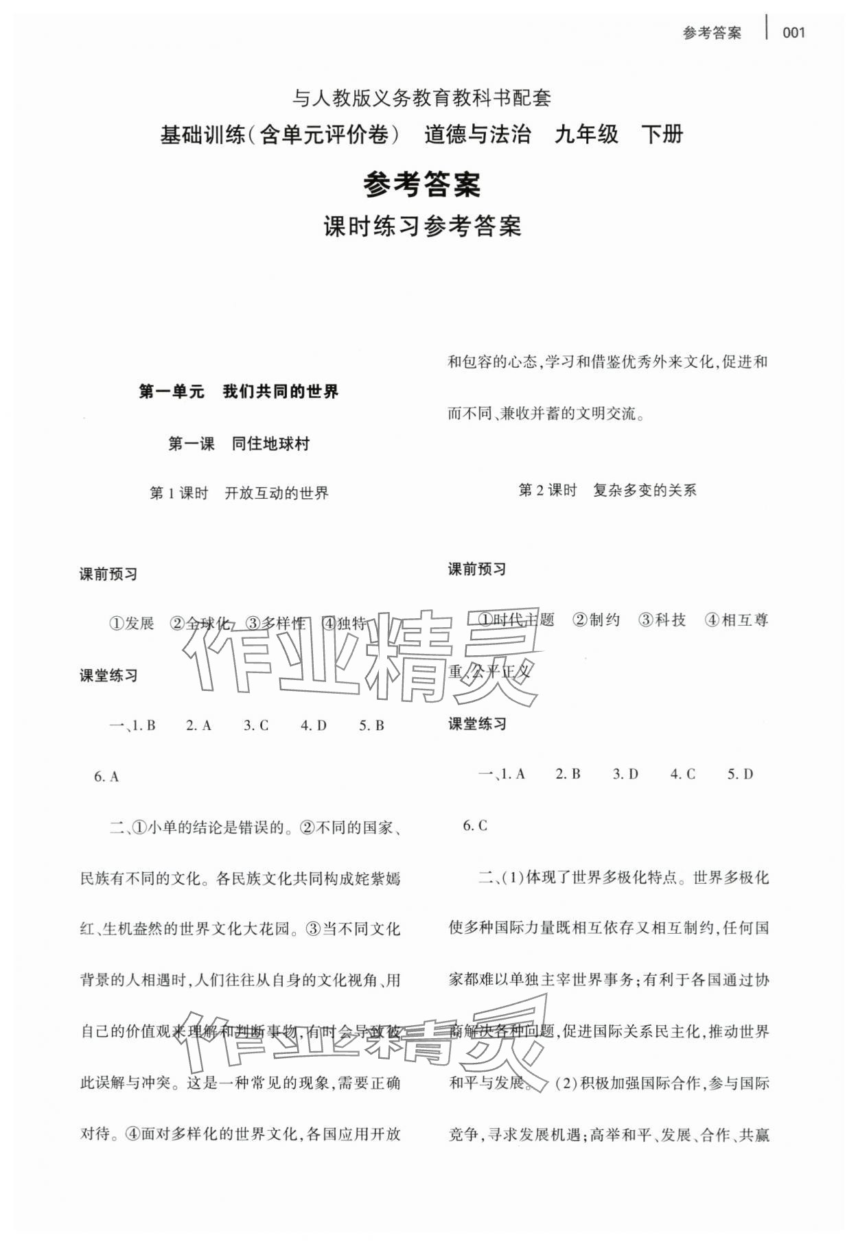 2024年基礎(chǔ)訓(xùn)練大象出版社九年級道德與法治下冊人教版 參考答案第1頁