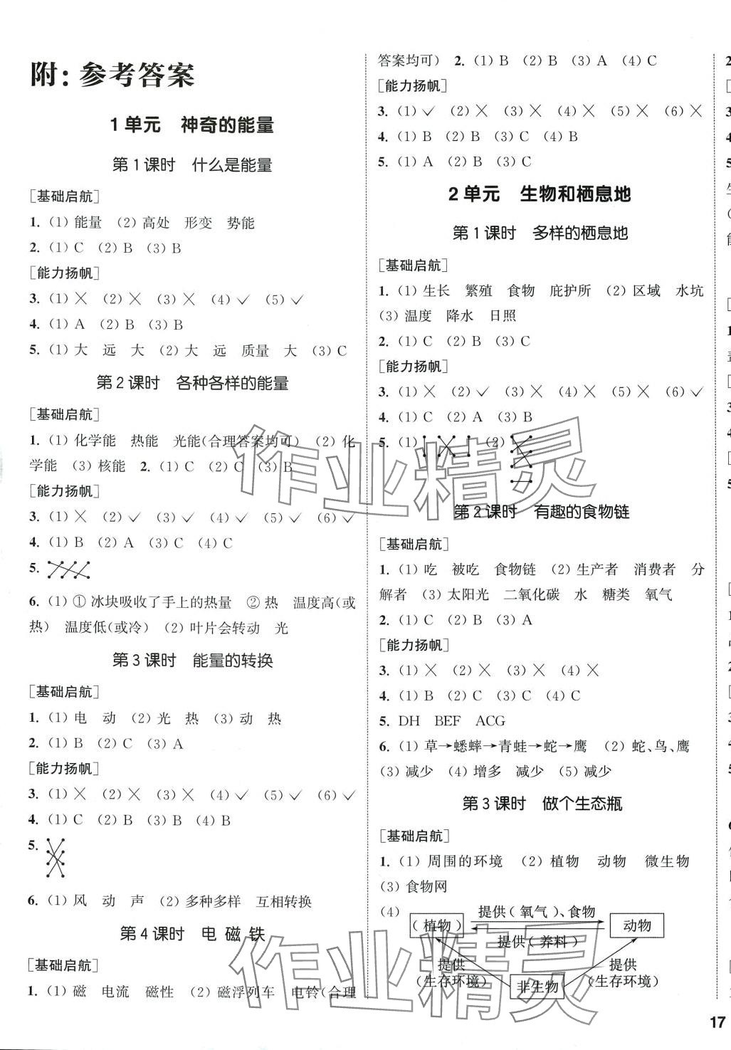 2024年通城学典课时作业本六年级科学下册苏教版 参考答案第1页