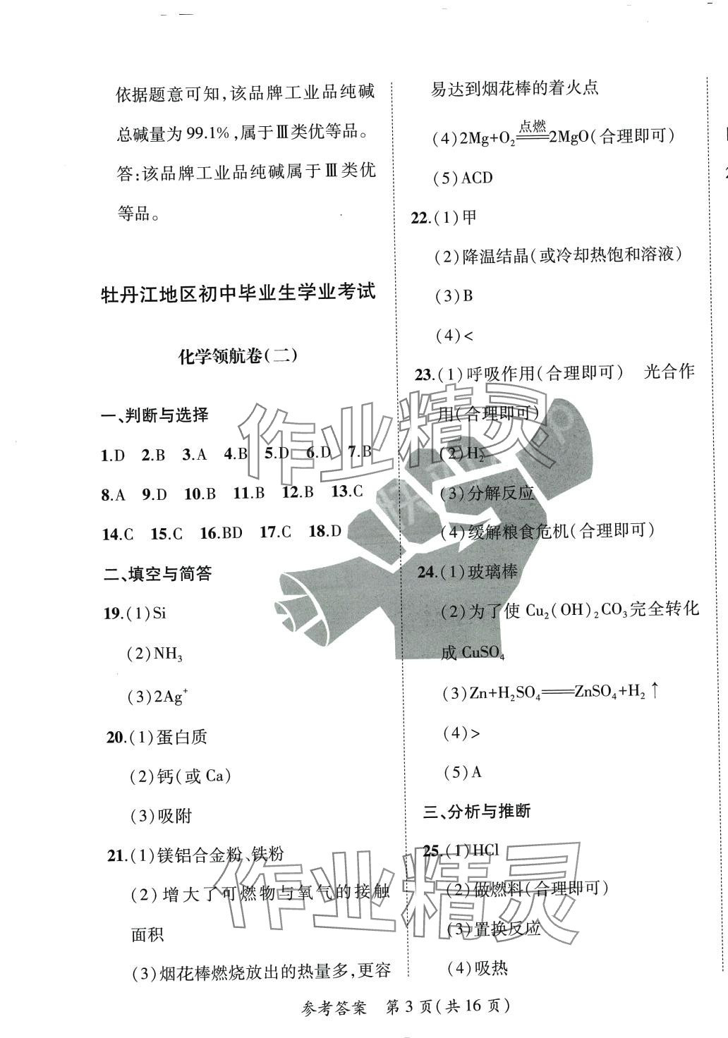 2024年北大綠卡中考信息卷化學中考人教版牡丹江專版 第3頁