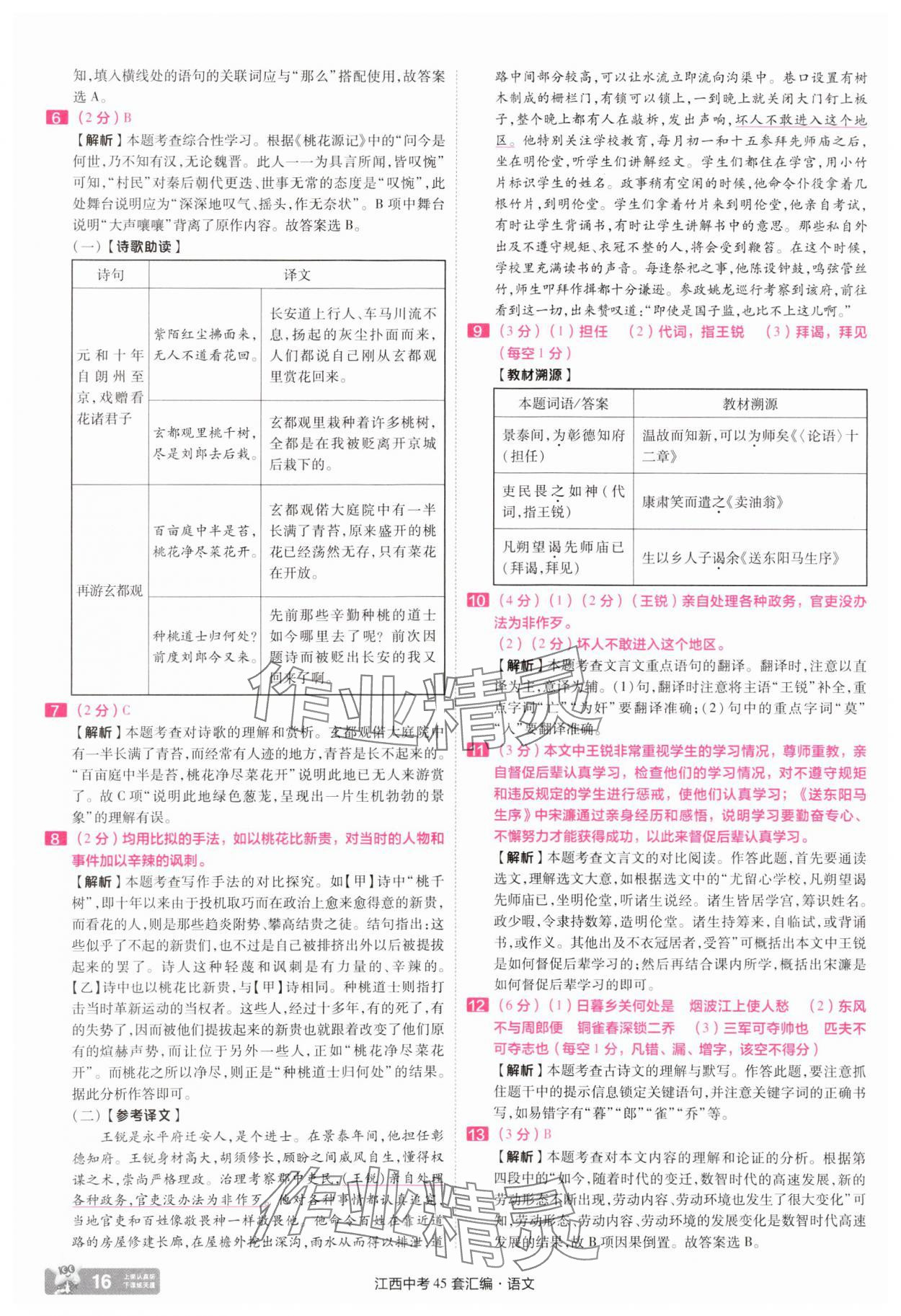 2025年金考卷中考45套匯編語(yǔ)文江西專版 參考答案第16頁(yè)