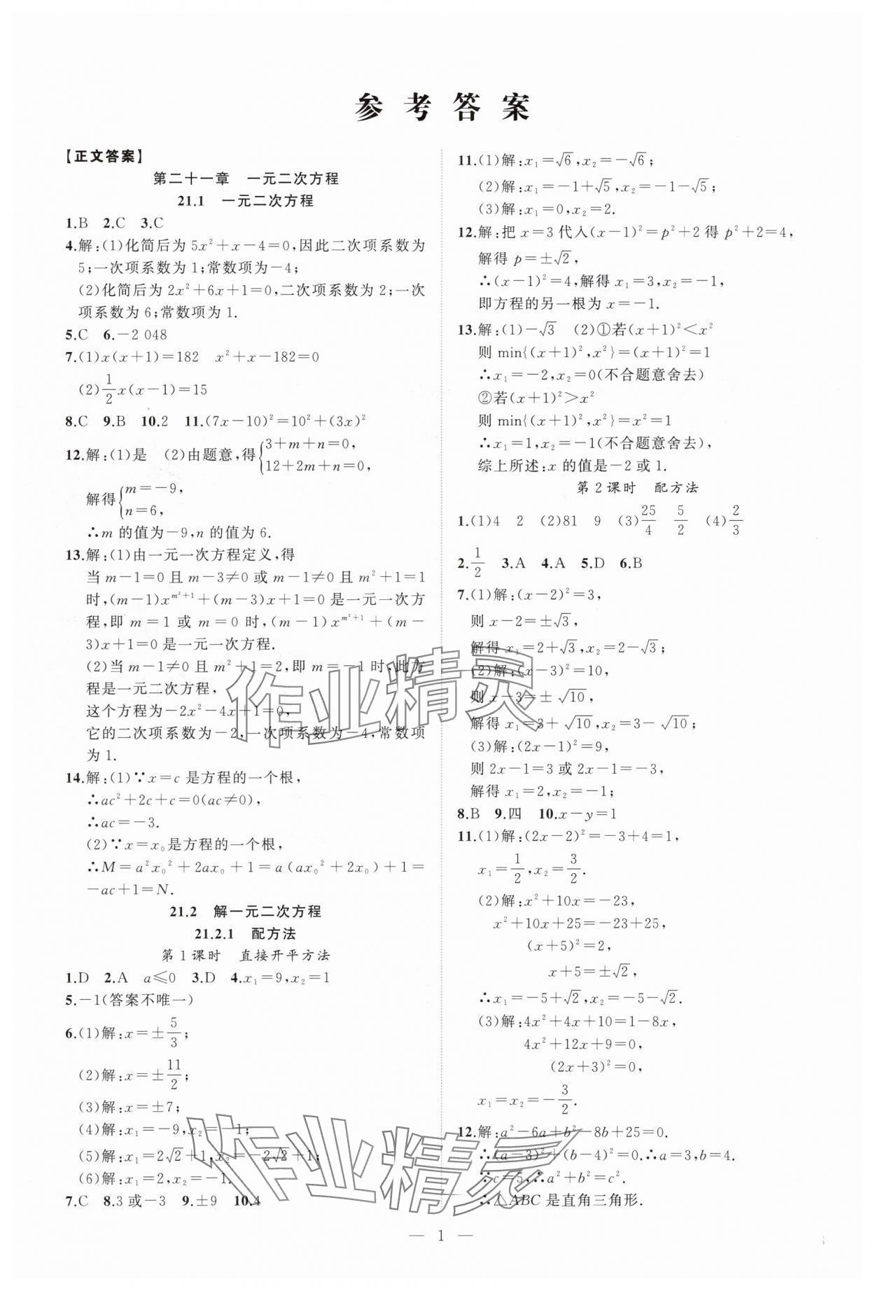 2025年高手点题作业本九年级数学上册人教版 第2页