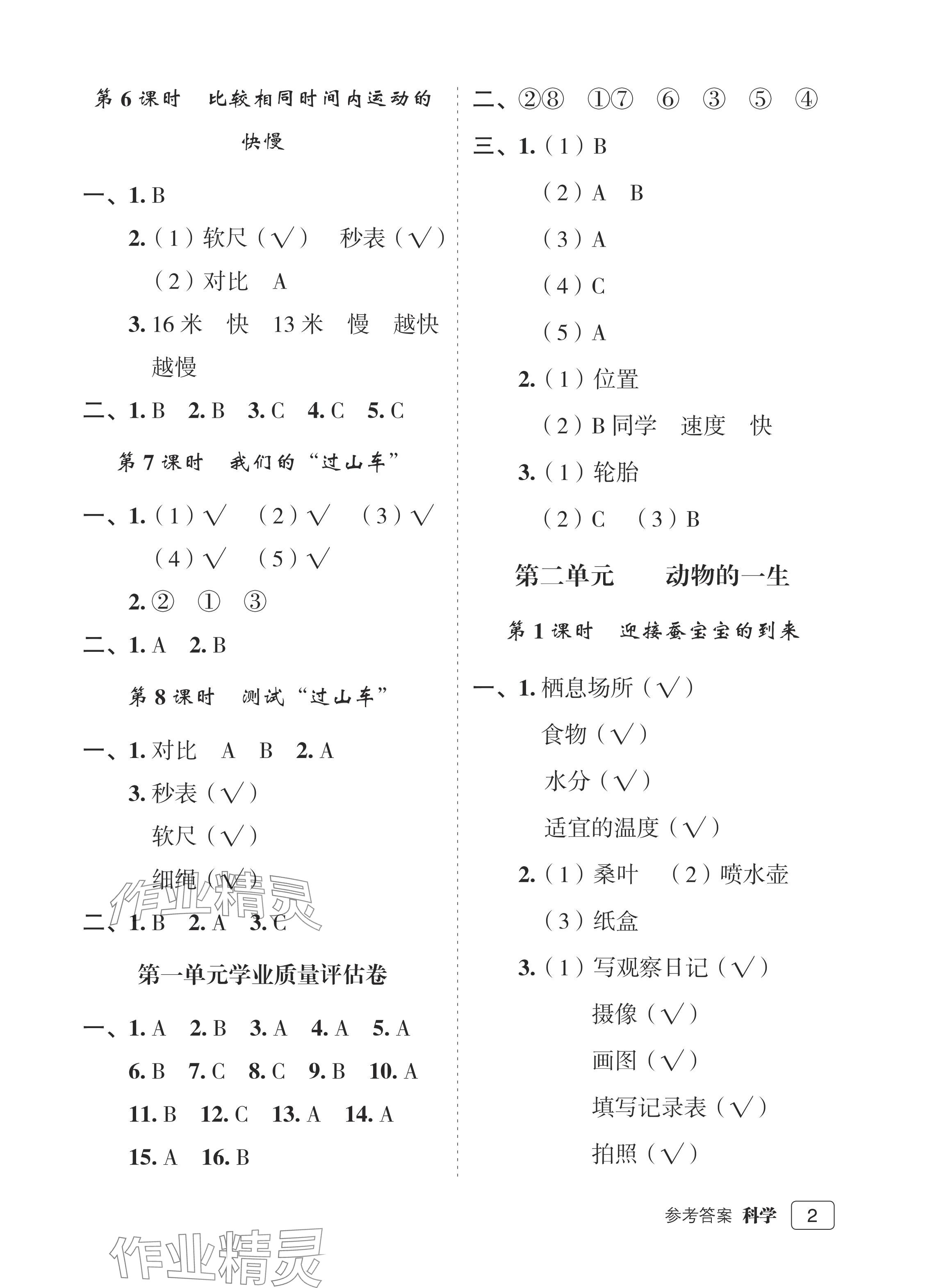 2024年名師面對(duì)面先學(xué)后練三年級(jí)科學(xué)下冊(cè)教科版評(píng)議教輔 參考答案第2頁