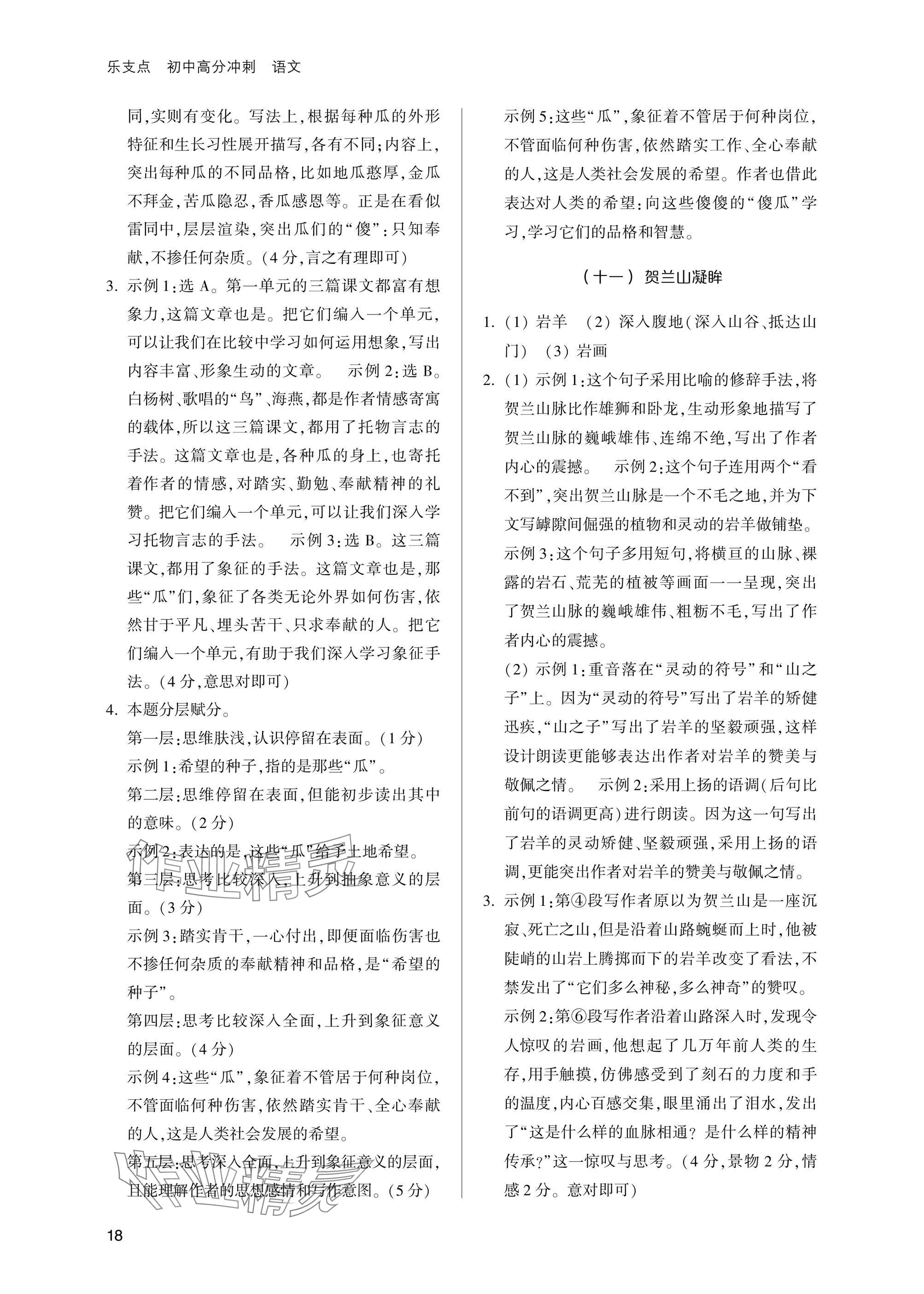 2025年乐支点初中高分冲刺语文&nbsp;参考答案第18页