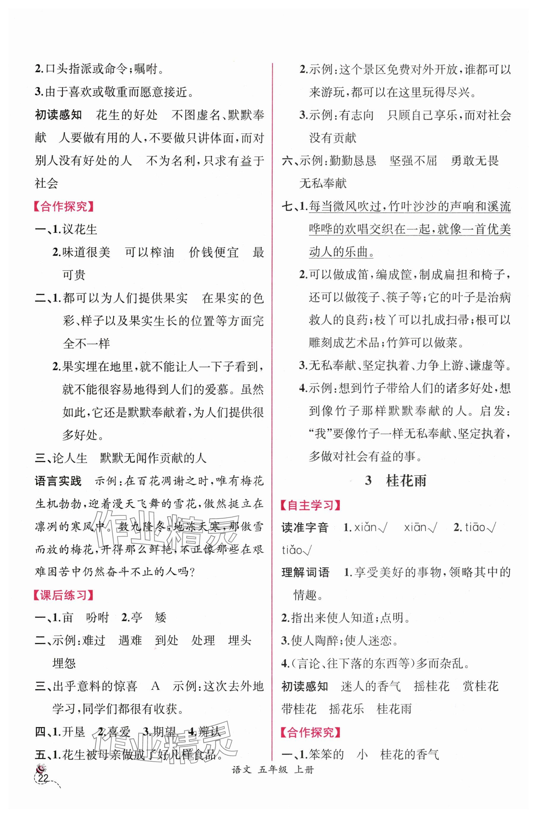 2025年课时练人民教育出版社五年级语文上册人教版 参考答案第2页