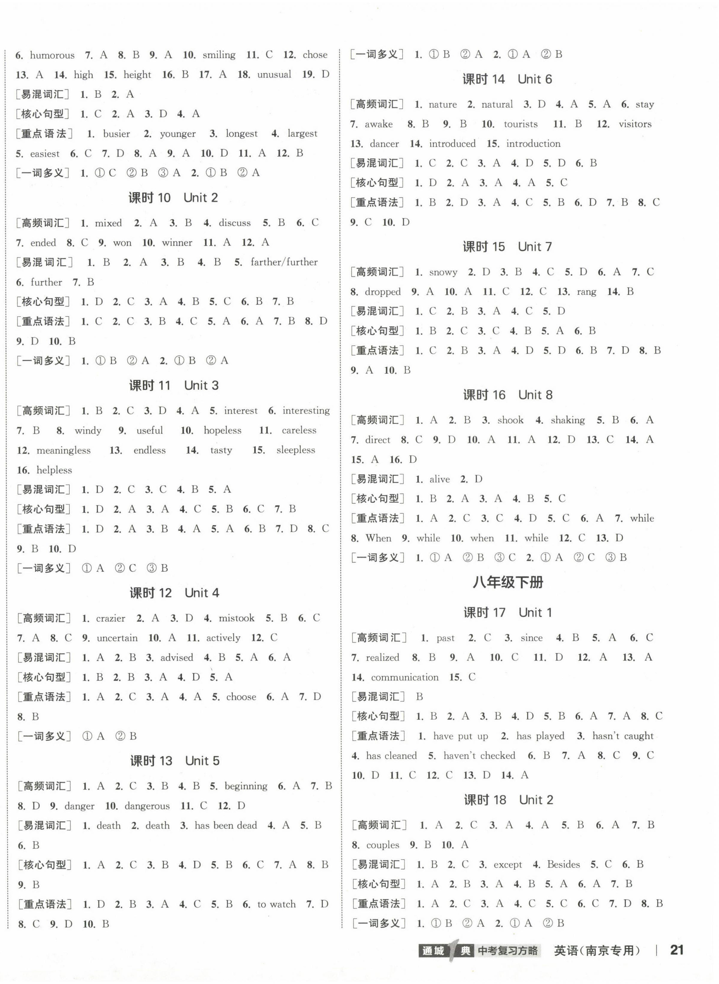 2024年通城1典中考复习方略英语南京专版 参考答案第2页