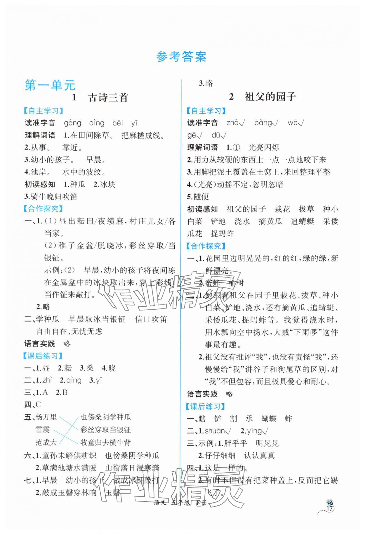 2024年人教金學(xué)典同步解析與測評五年級語文下冊人教版云南專版 第1頁