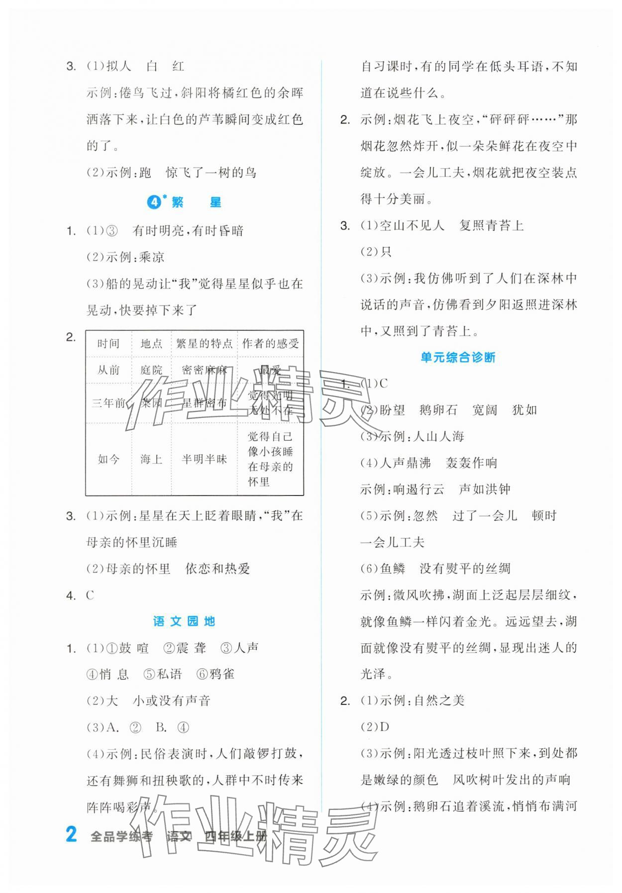 2023年全品学练考四年级语文上册人教版浙江专版 第2页